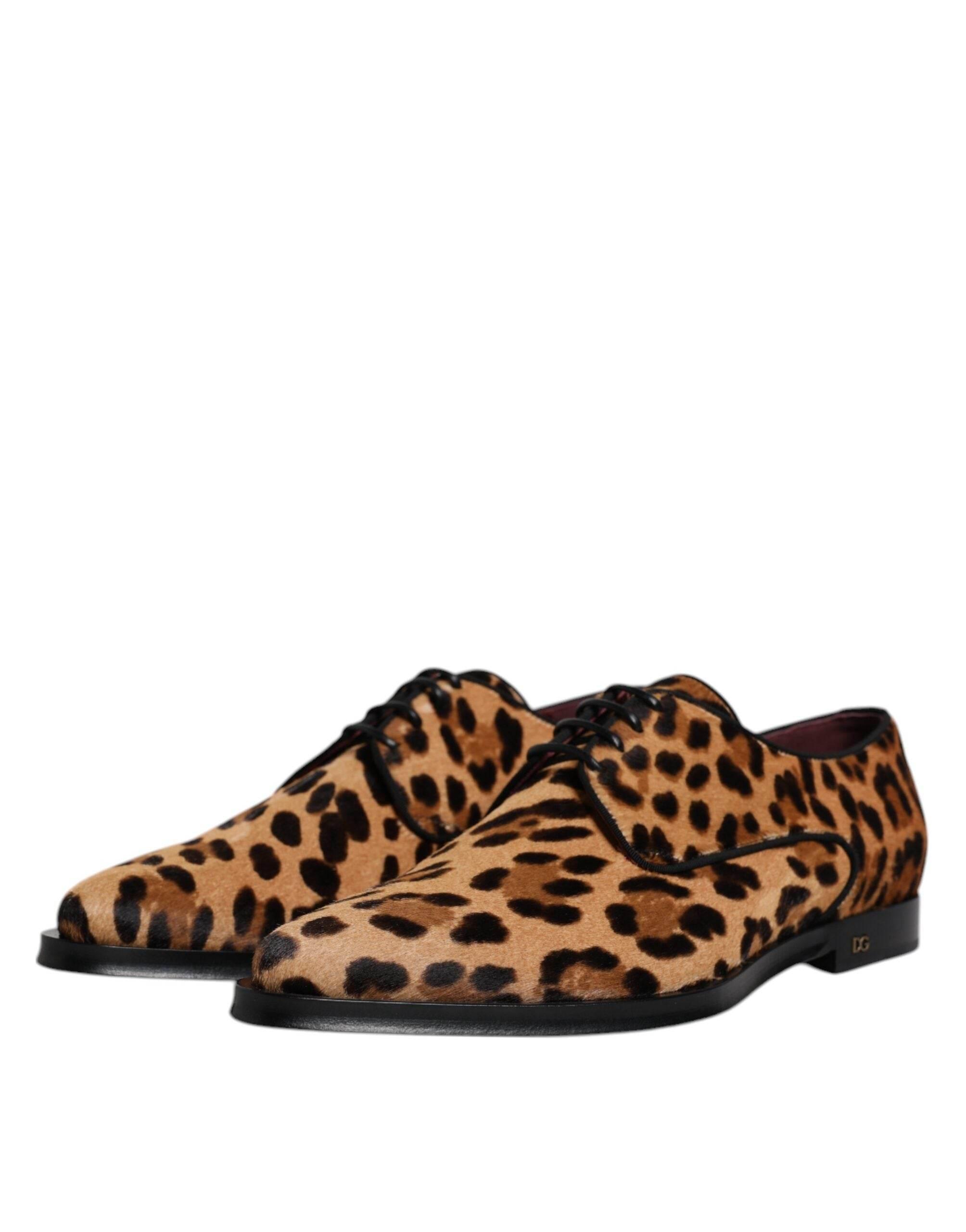 Dolce & Gabbana Brown Leopard Derby Formal Men Dress Shoes - Hilstor