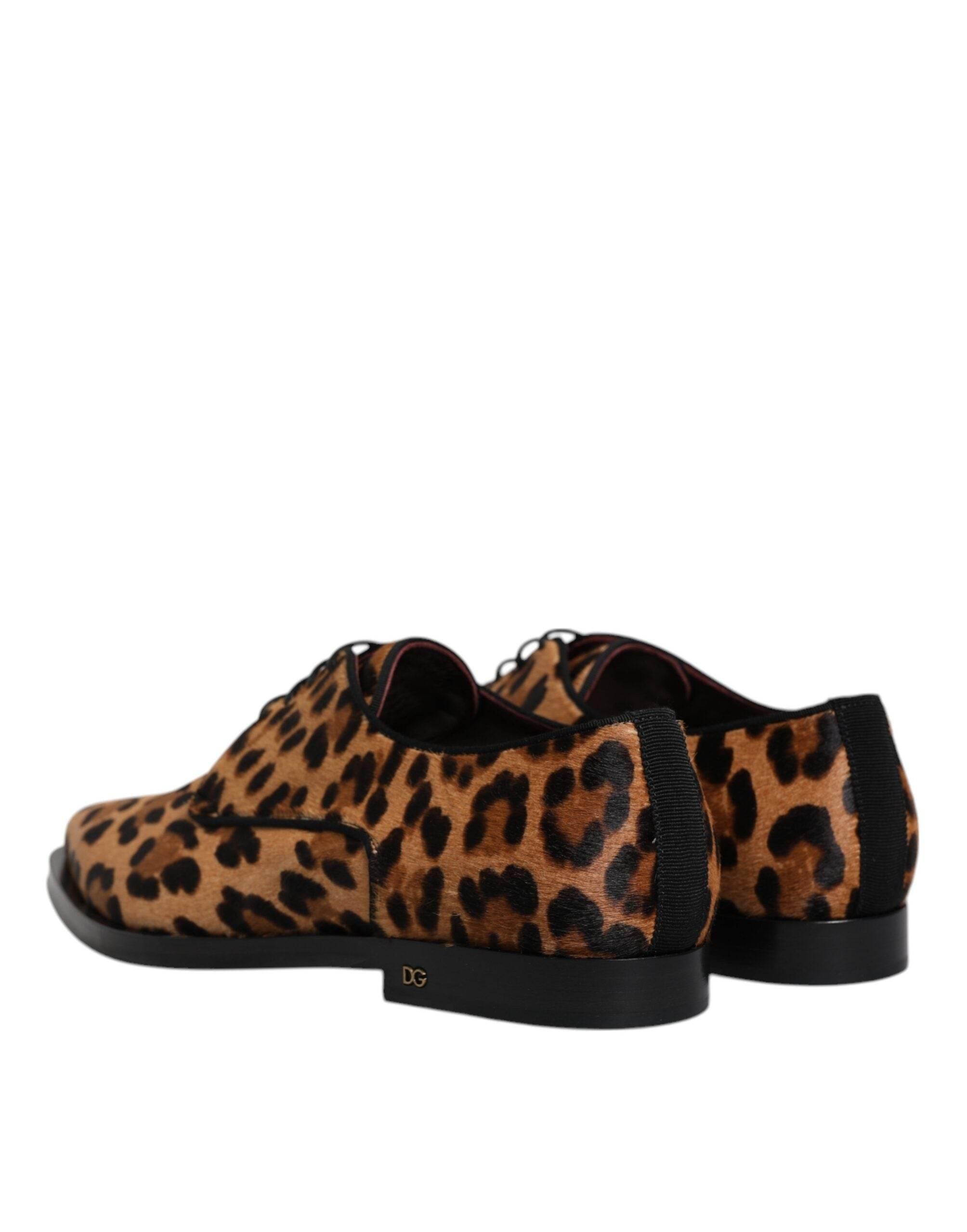 Dolce & Gabbana Brown Leopard Derby Formal Men Dress Shoes - Hilstor