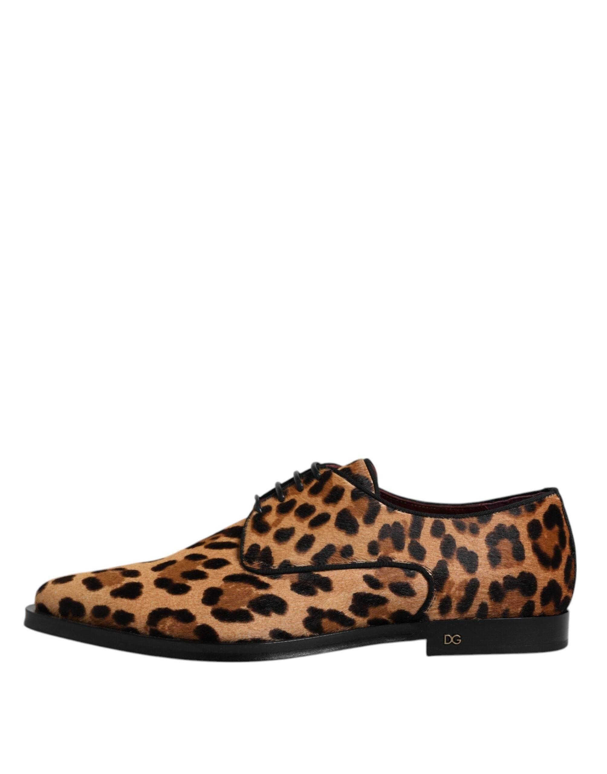 Dolce & Gabbana Brown Leopard Derby Formal Men Dress Shoes - Hilstor