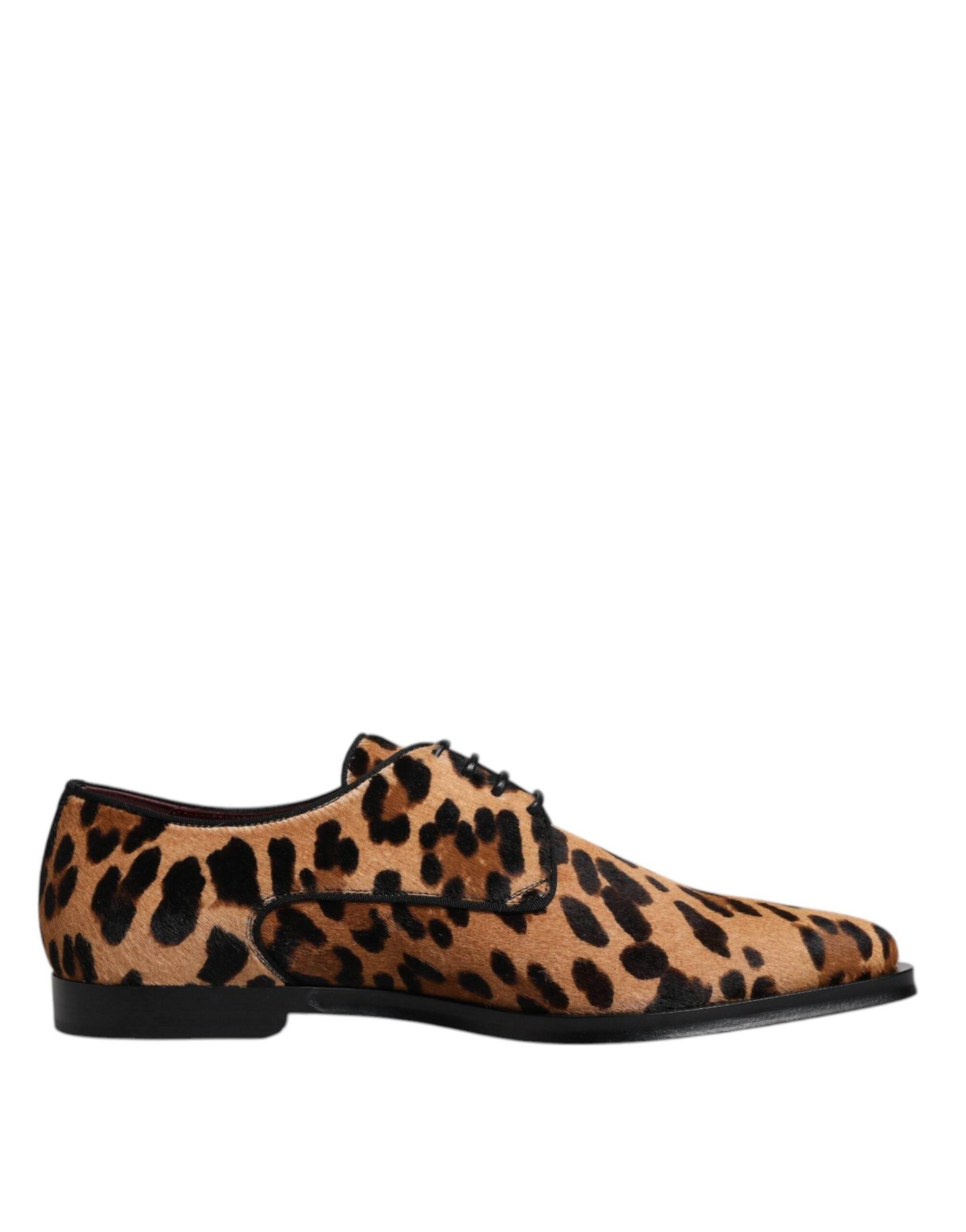 Dolce & Gabbana Brown Leopard Derby Formal Men Dress Shoes - Hilstor