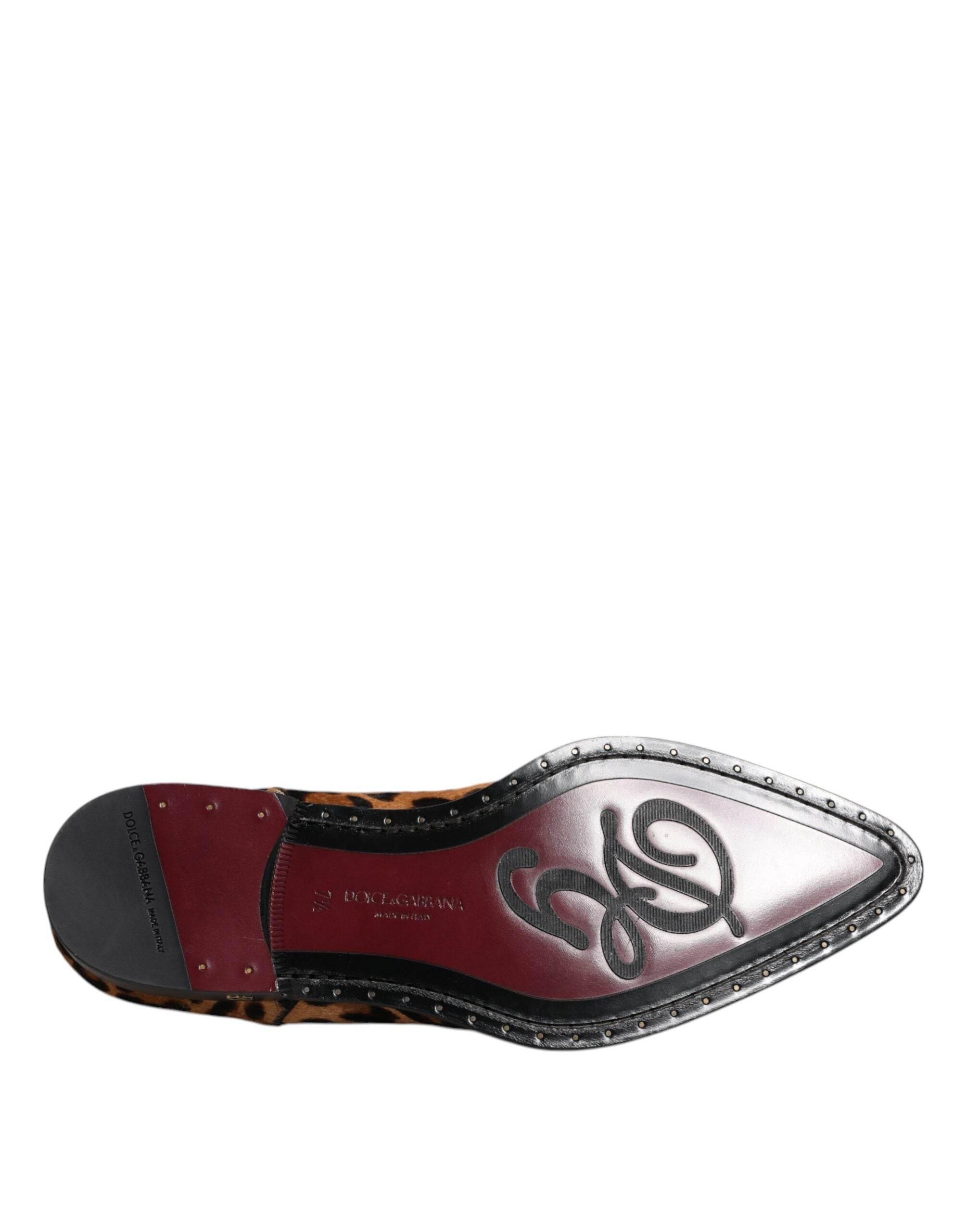 Dolce & Gabbana Brown Leopard Derby Formal Men Dress Shoes - Hilstor