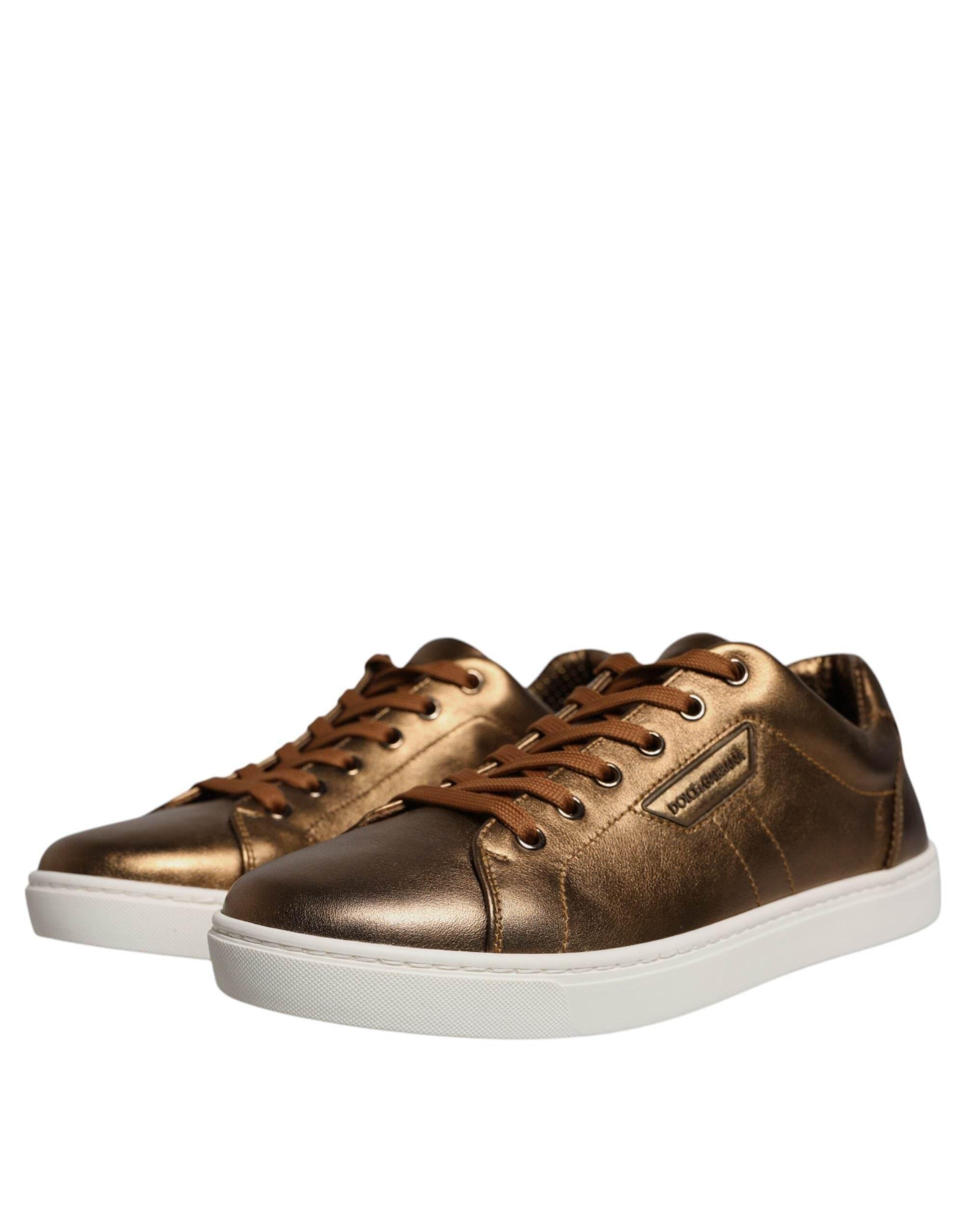 Dolce & Gabbana Gold Leather Logo London Men Sneaker Shoes - Hilstor