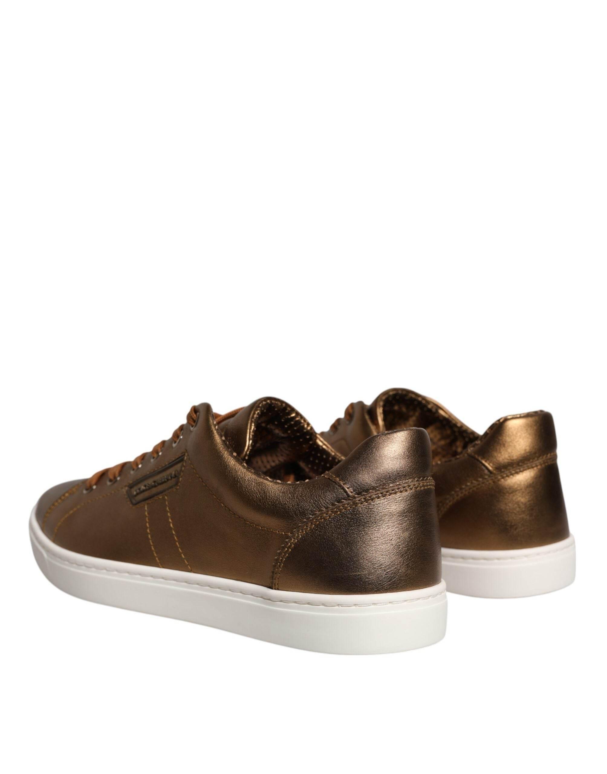 Dolce & Gabbana Gold Leather Logo London Men Sneaker Shoes - Hilstor