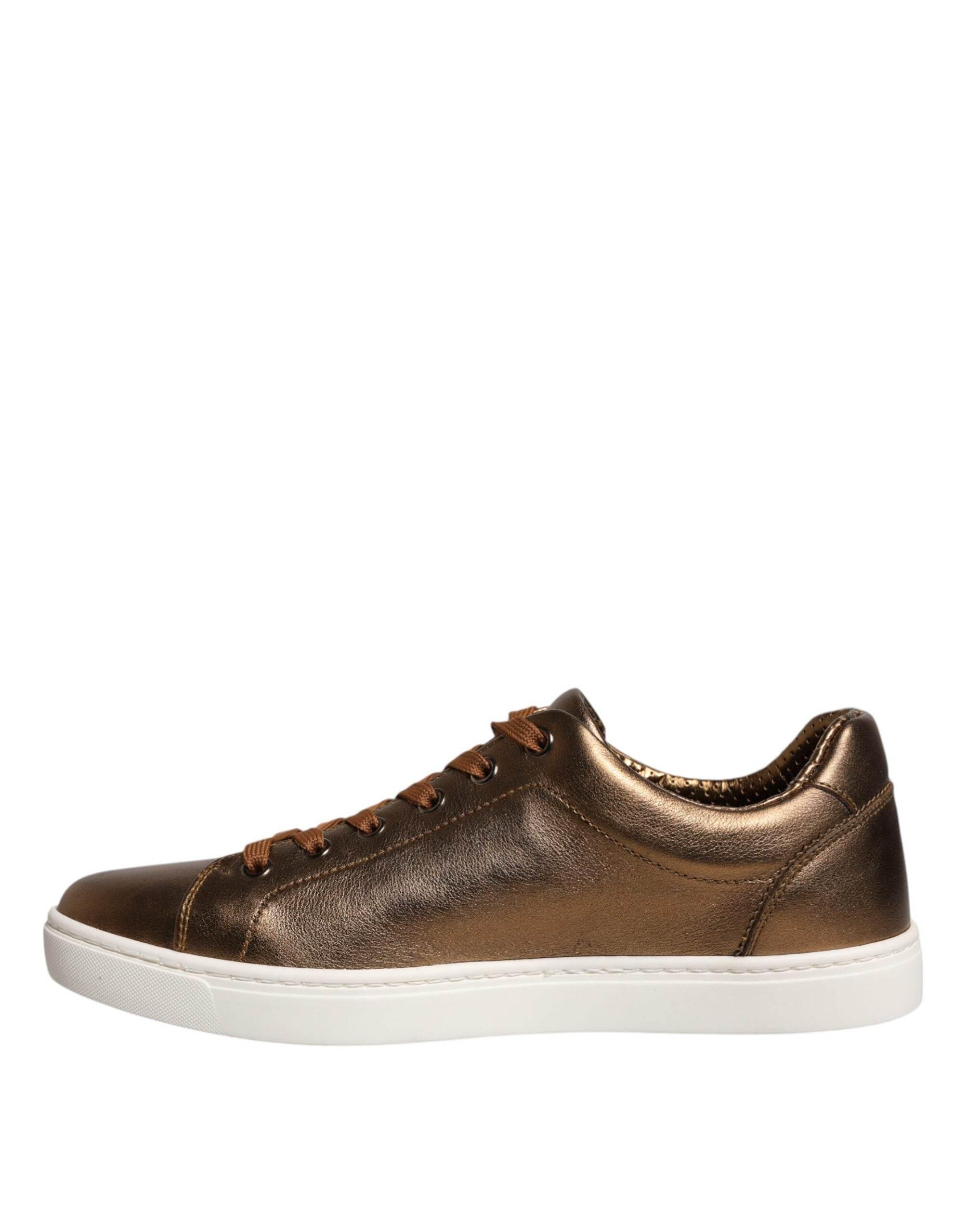 Dolce & Gabbana Gold Leather Logo London Men Sneaker Shoes - Hilstor