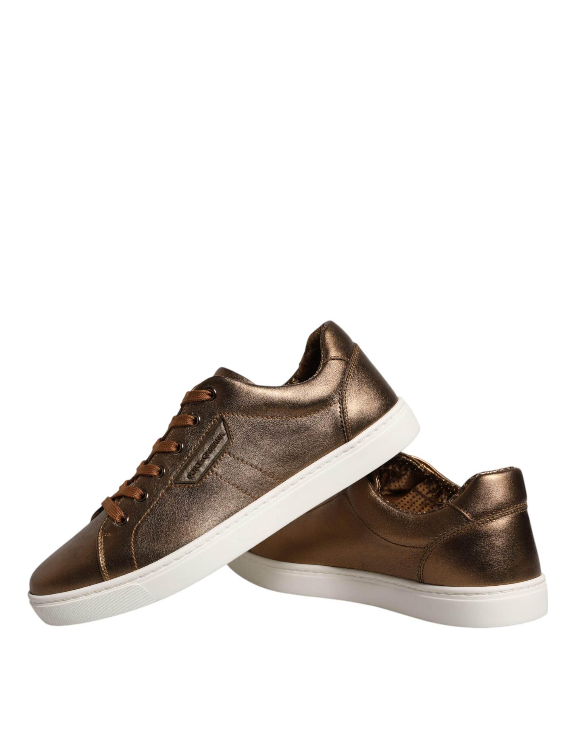 Dolce & Gabbana Gold Leather Logo London Men Sneaker Shoes - Hilstor