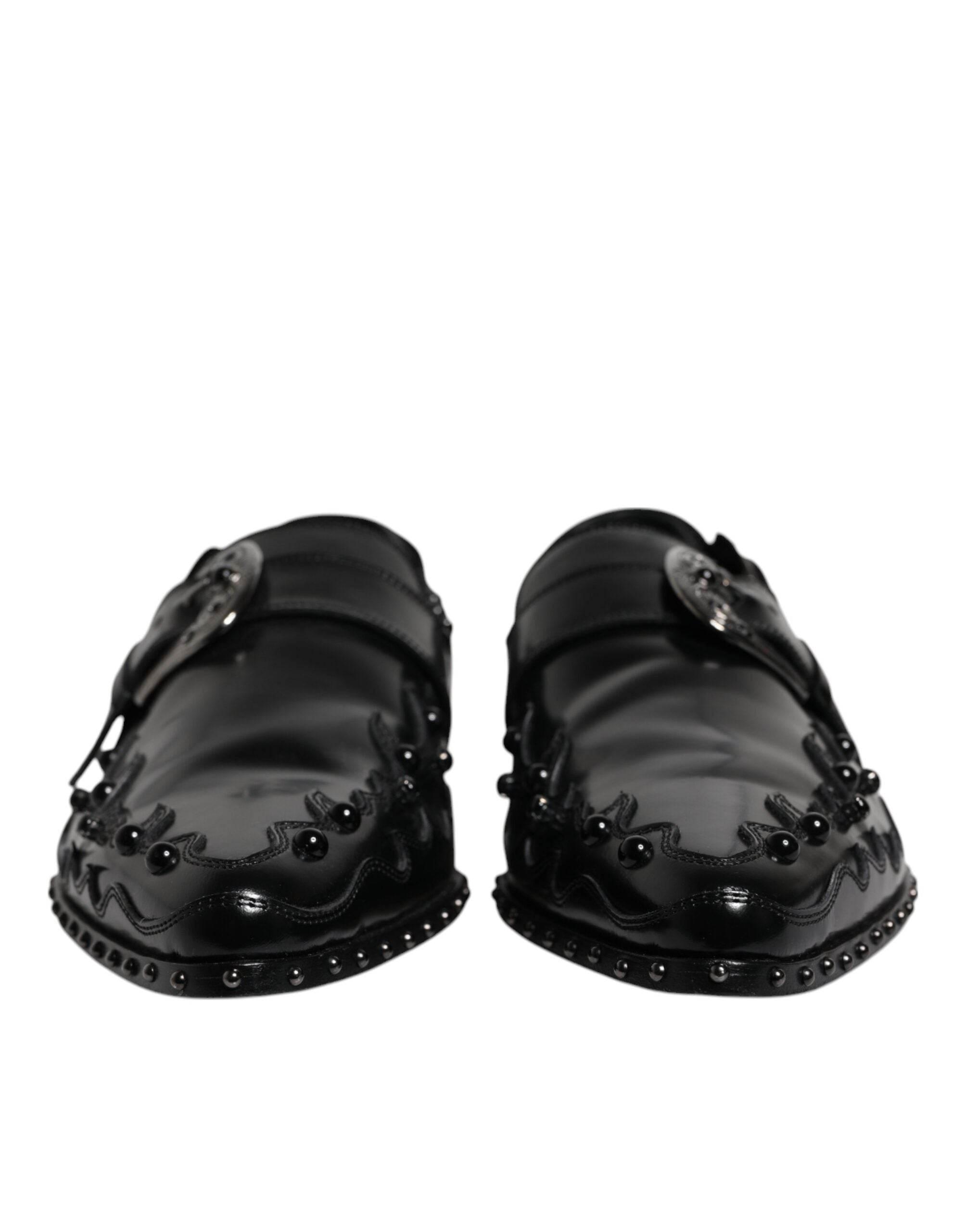 Dolce & Gabbana Black Embellished Derby Monk Strap Shoes - Hilstor