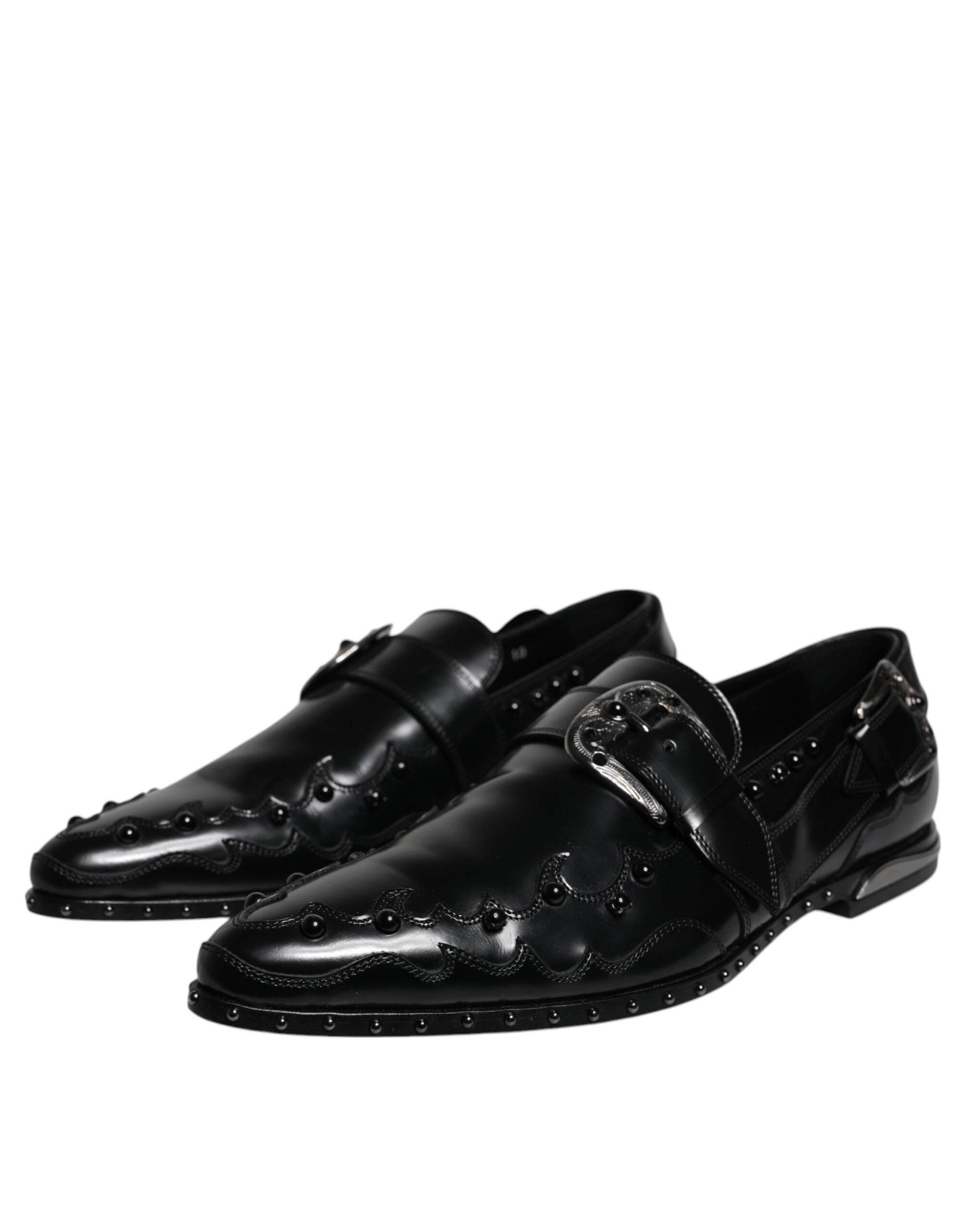 Dolce & Gabbana Black Embellished Derby Monk Strap Shoes - Hilstor