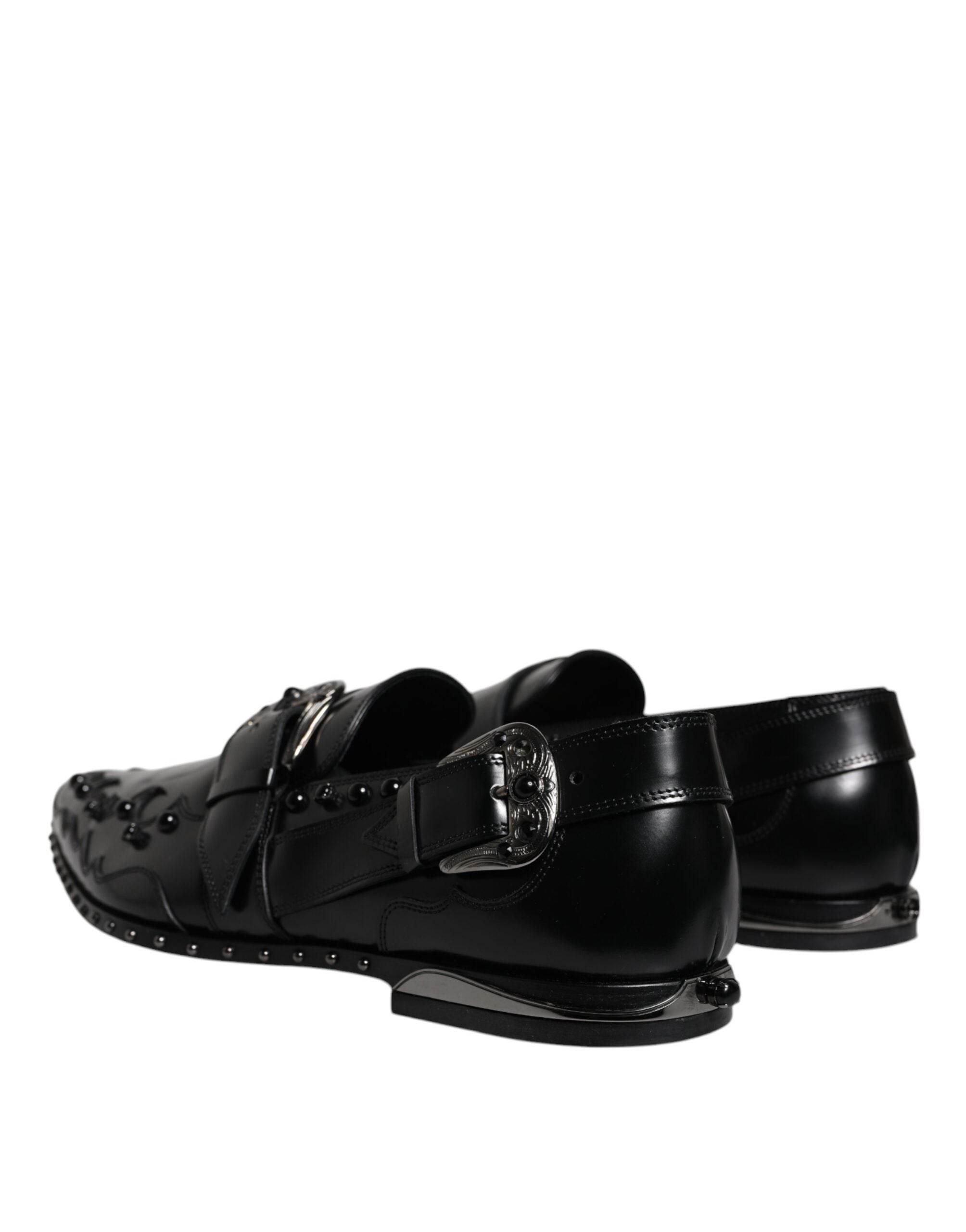 Dolce & Gabbana Black Embellished Derby Monk Strap Shoes - Hilstor