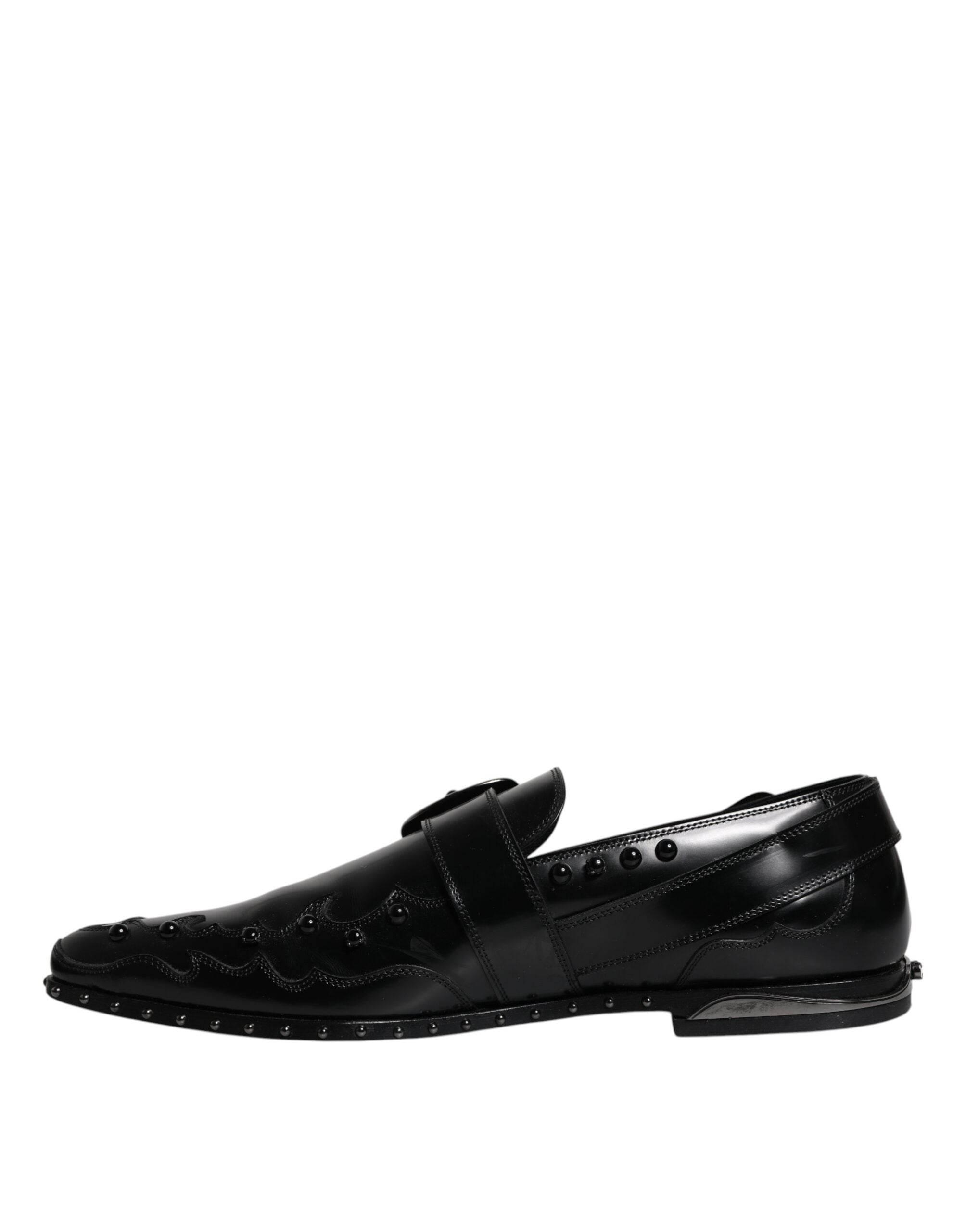 Dolce & Gabbana Black Embellished Derby Monk Strap Shoes - Hilstor