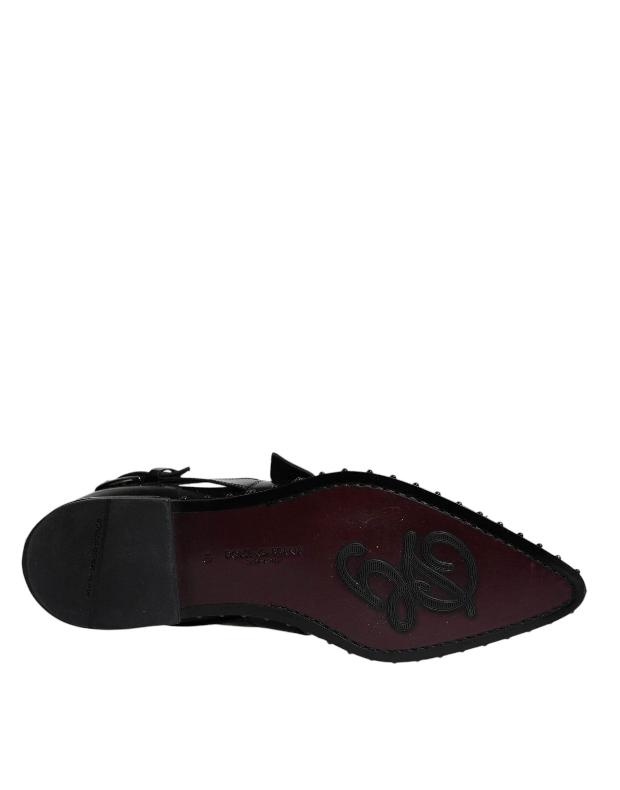 Dolce & Gabbana Black Embellished Derby Monk Strap Shoes - Hilstor