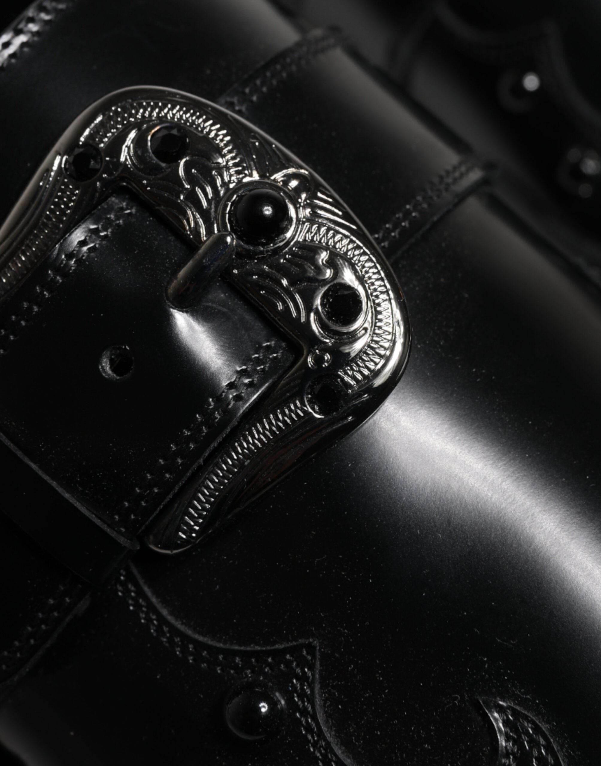 Dolce & Gabbana Black Embellished Derby Monk Strap Shoes - Hilstor
