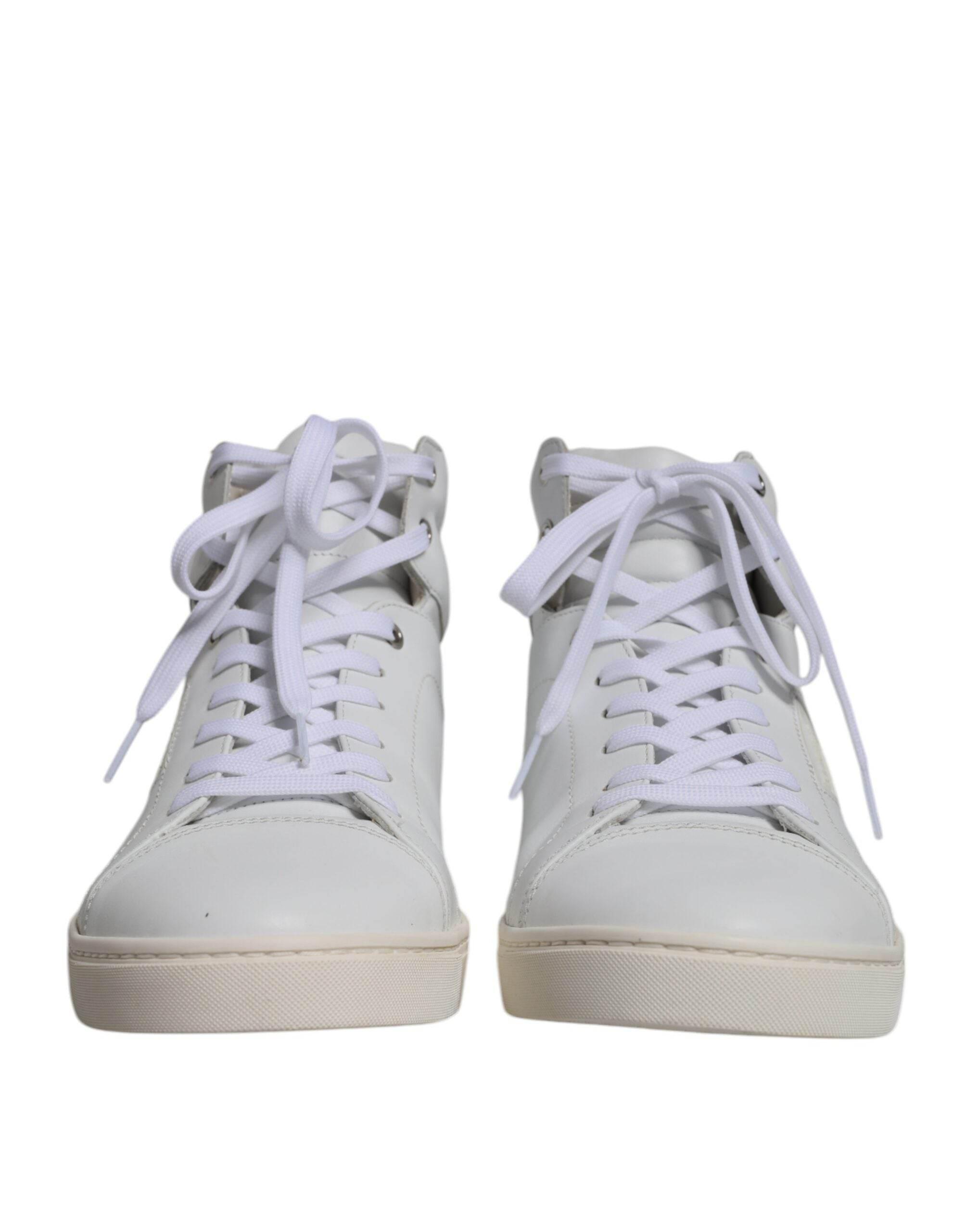 Dolce & Gabbana White Leather Mid Top Men Sneakers Shoes - Hilstor