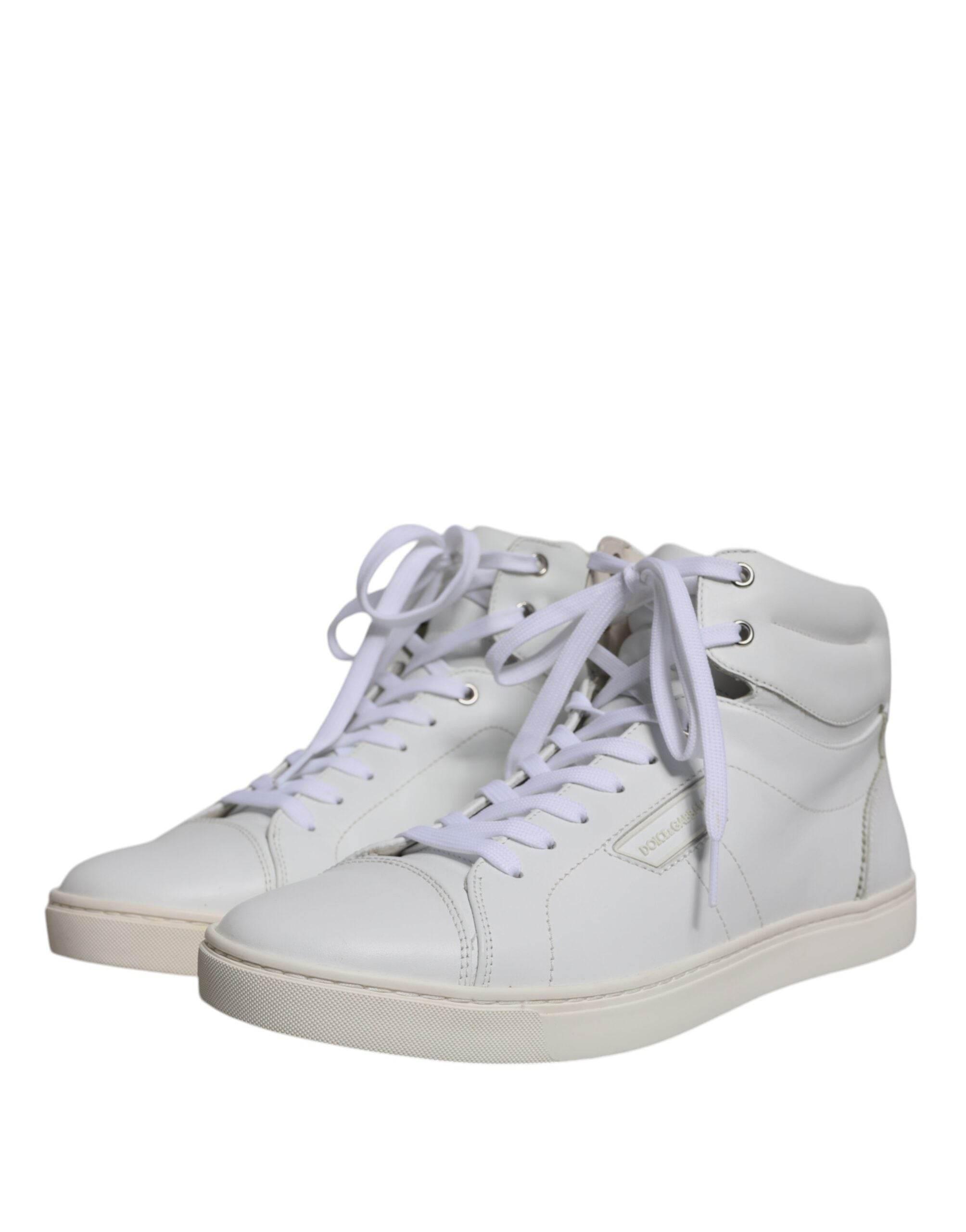 Dolce & Gabbana White Leather Mid Top Men Sneakers Shoes - Hilstor