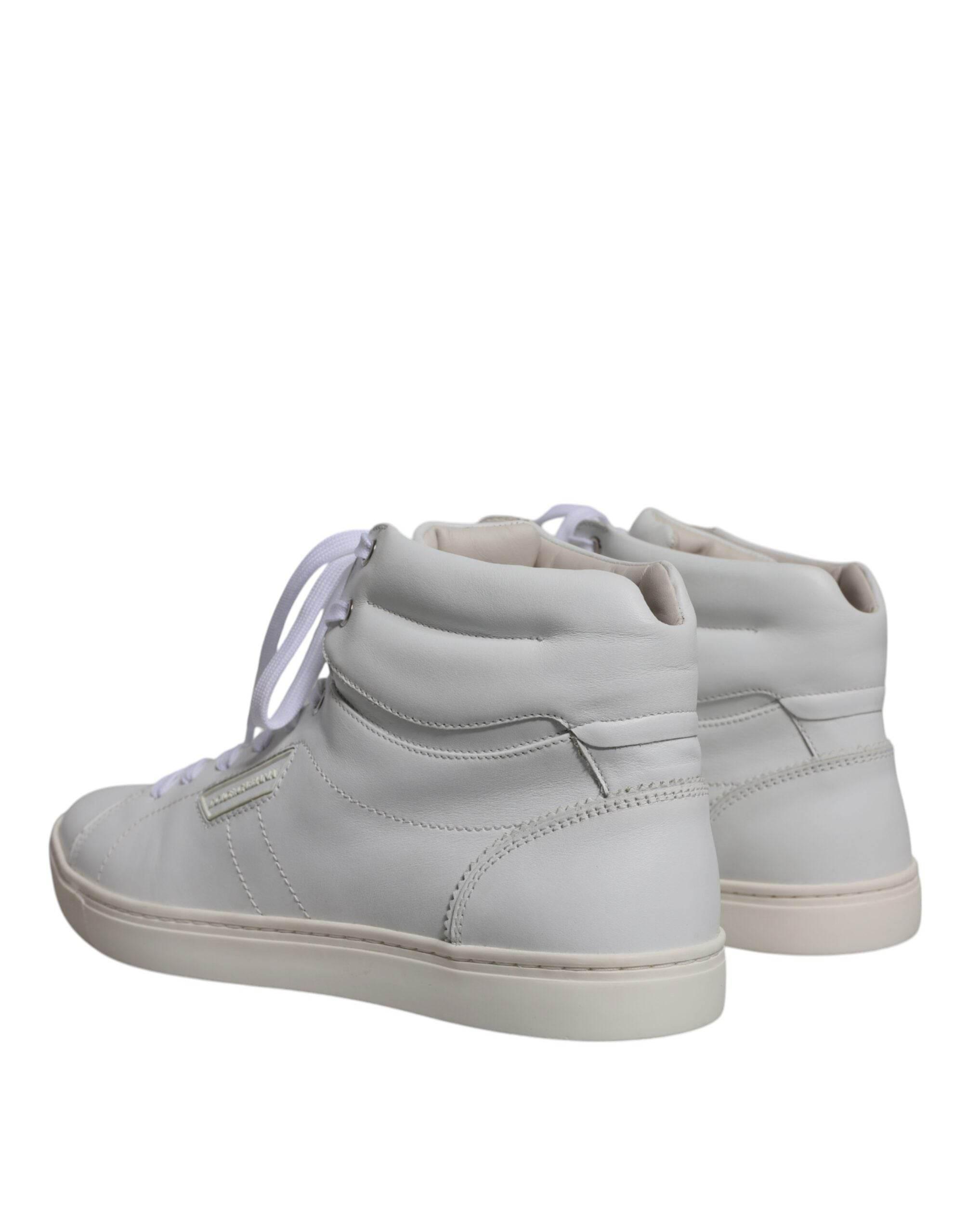Dolce & Gabbana White Leather Mid Top Men Sneakers Shoes - Hilstor