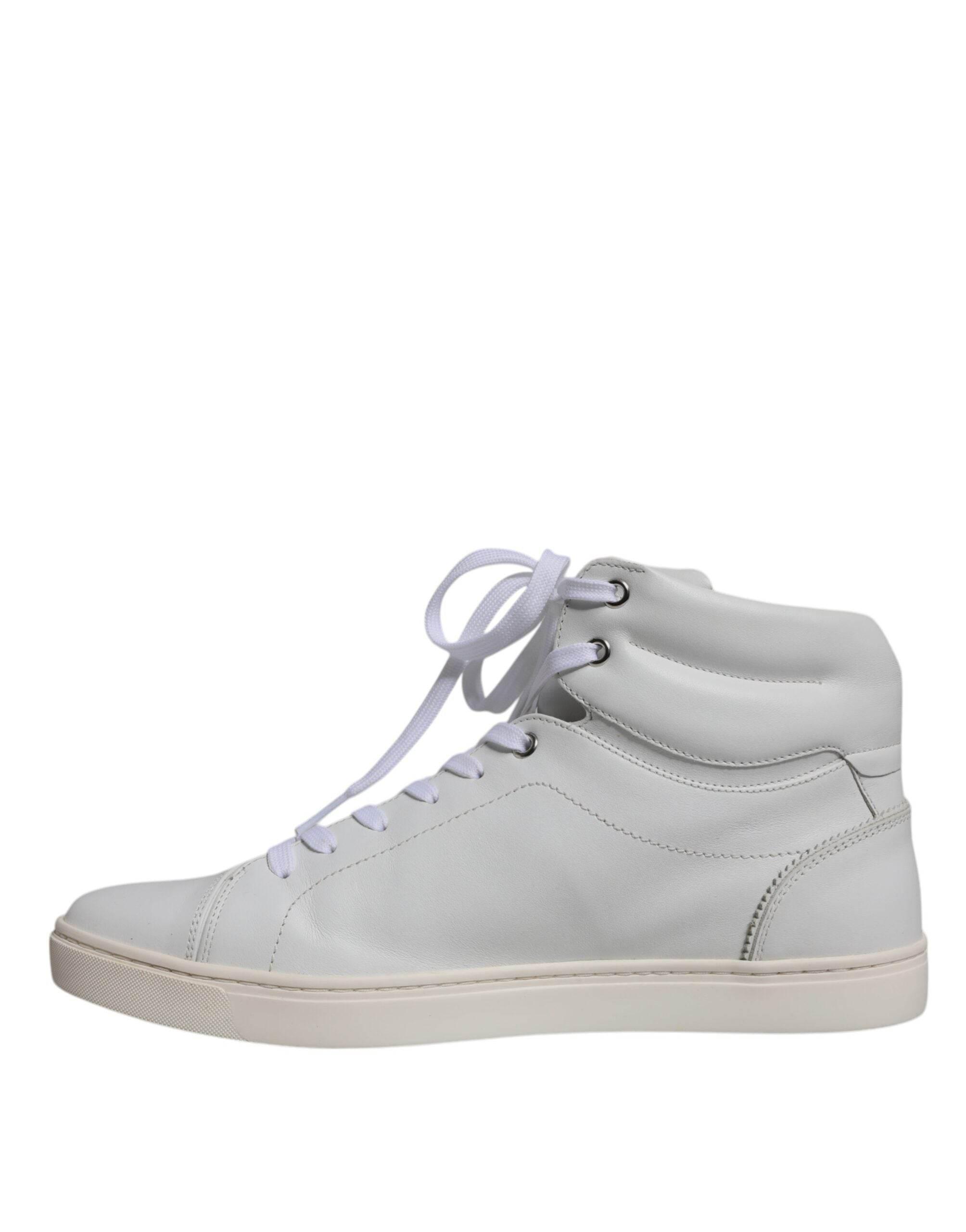Dolce & Gabbana White Leather Mid Top Men Sneakers Shoes - Hilstor