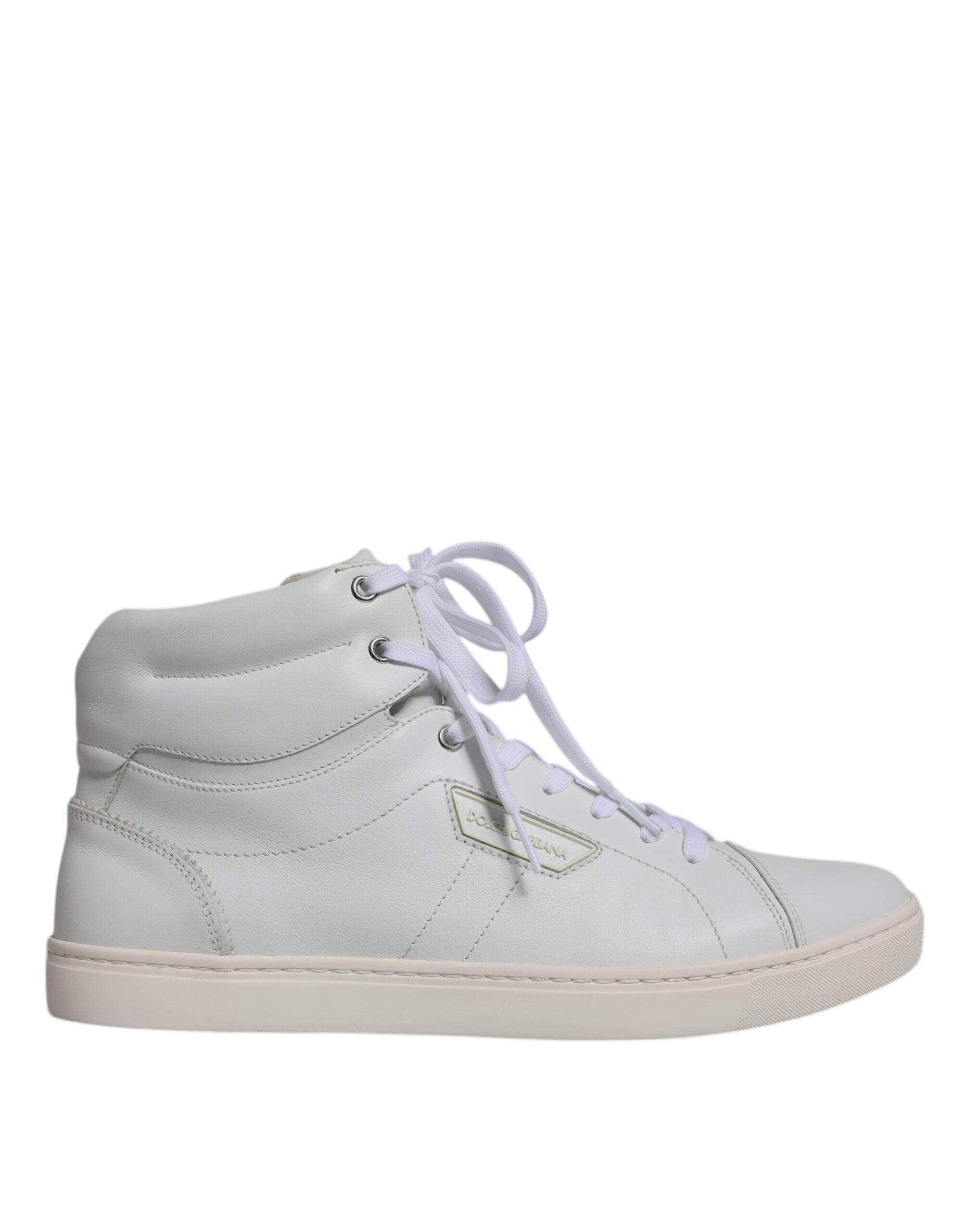 Dolce & Gabbana White Leather Mid Top Men Sneakers Shoes - Hilstor