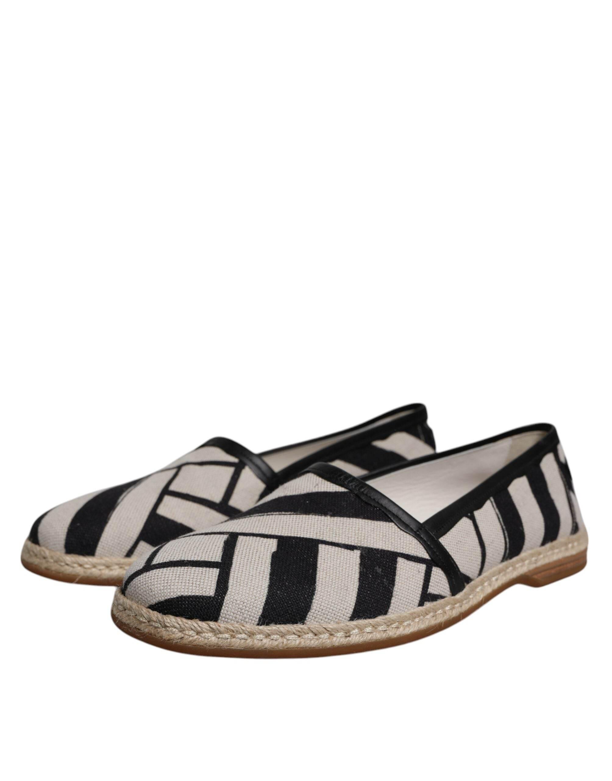 Dolce & Gabbana Black White Stripes Slip On Espadrille Shoes - Hilstor
