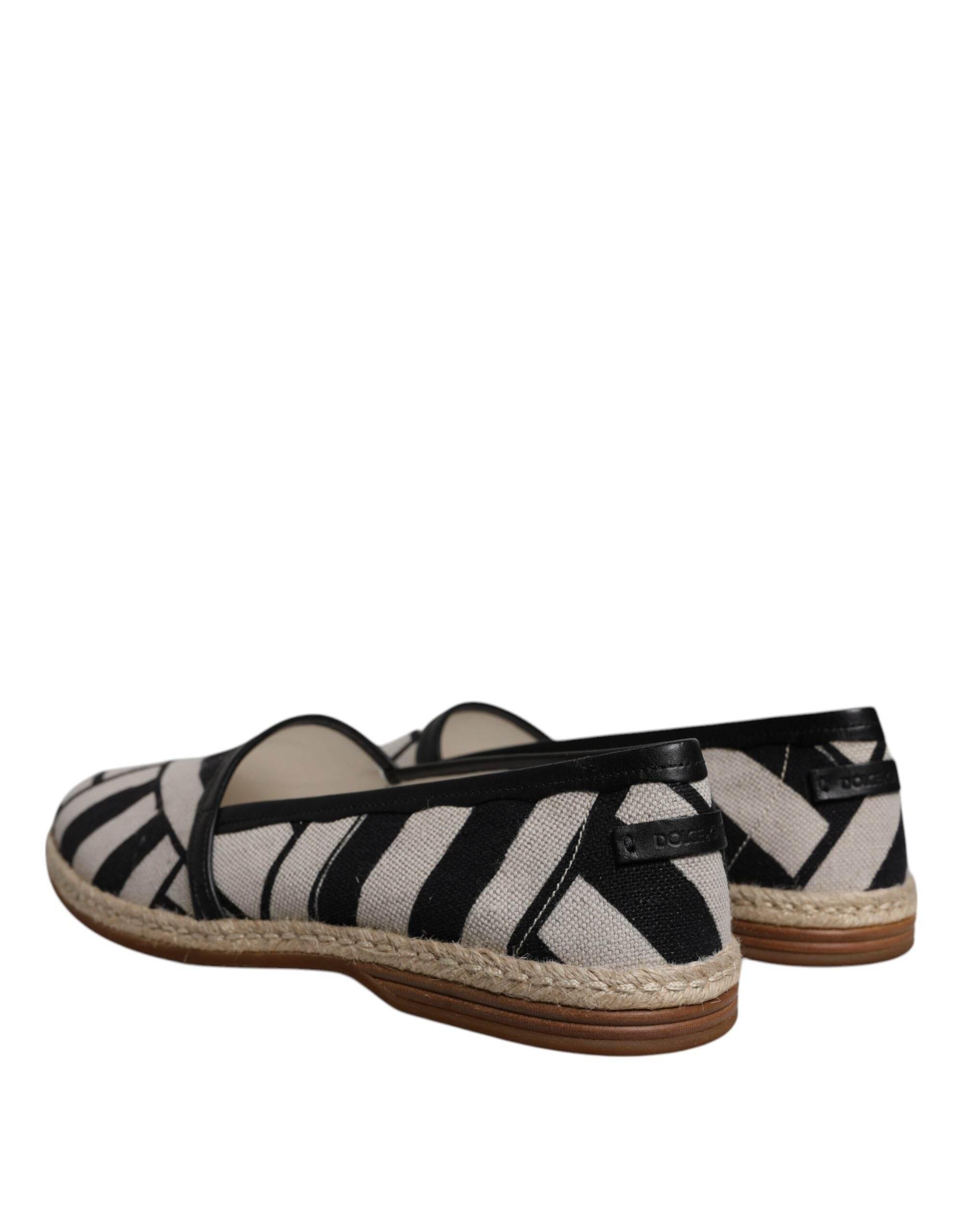 Dolce & Gabbana Black White Stripes Slip On Espadrille Shoes - Hilstor