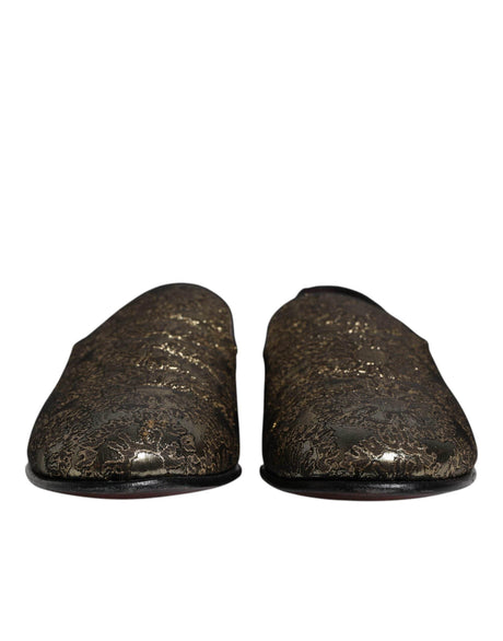 Dolce & Gabbana Gold Jacquard Flats Men Loafers Dress Shoes - Hilstor