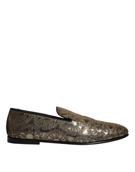 Dolce & Gabbana Gold Jacquard Flats Men Loafers Dress Shoes - Hilstor