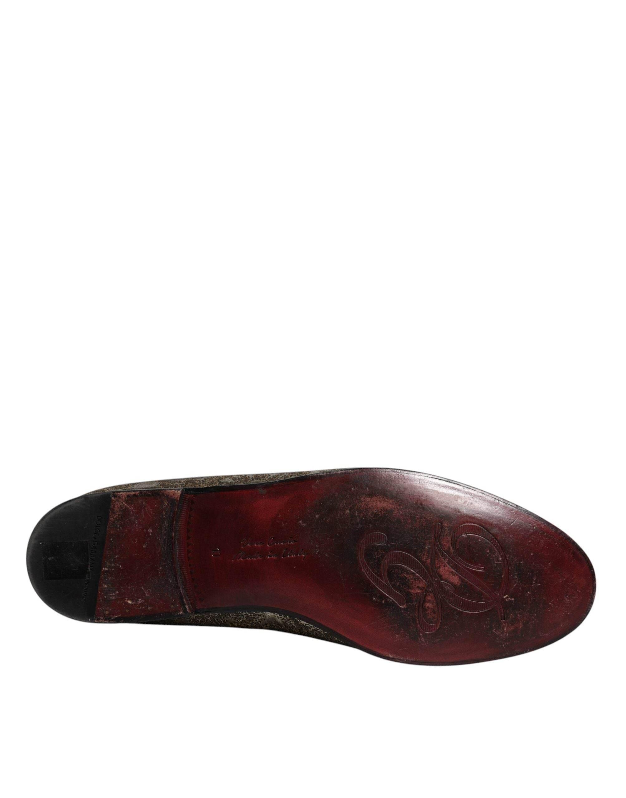 Dolce & Gabbana Gold Jacquard Flats Men Loafers Dress Shoes - Hilstor
