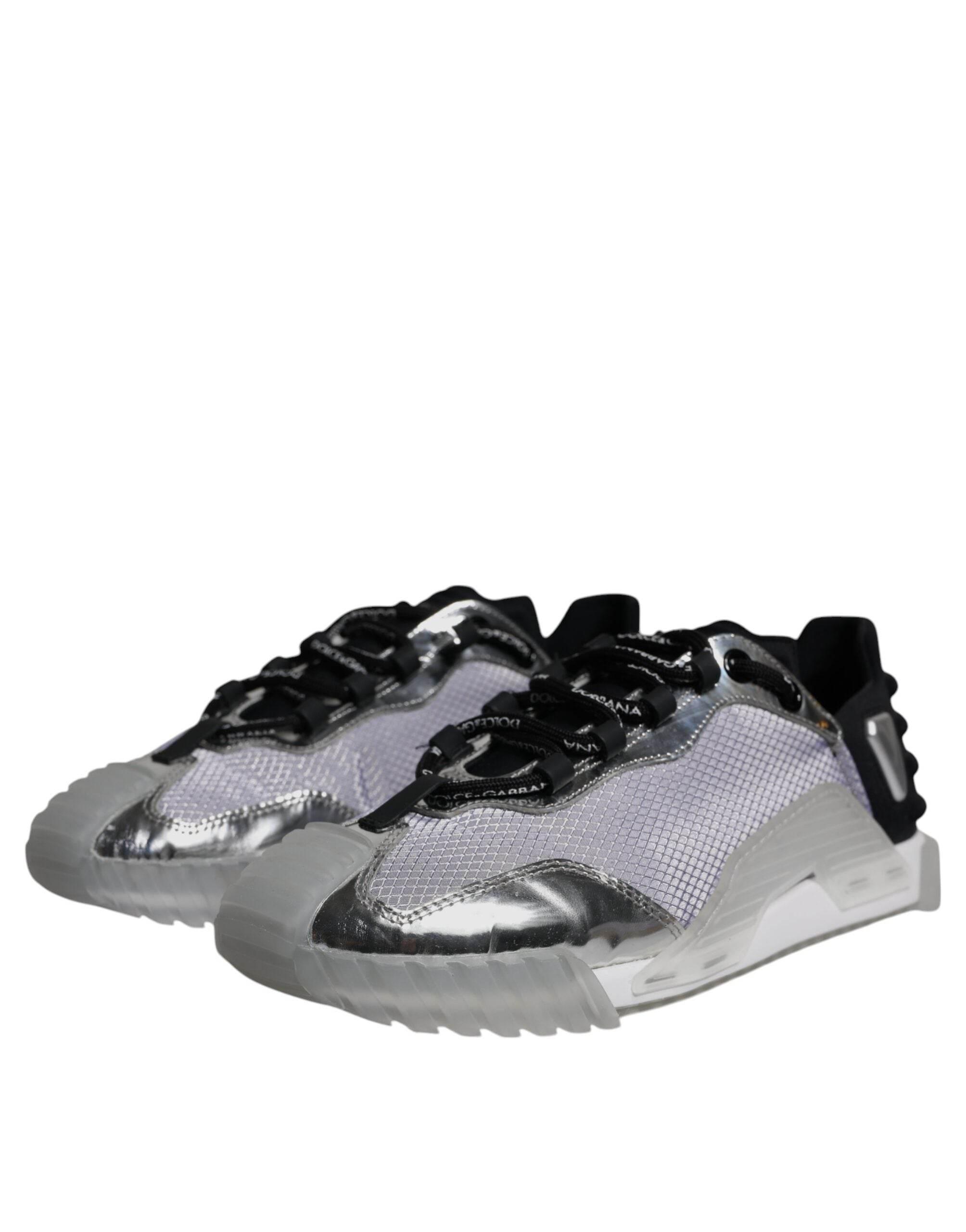 Dolce & Gabbana Silver Black Nylon NS1 Low Top Sneakers Shoes - Hilstor