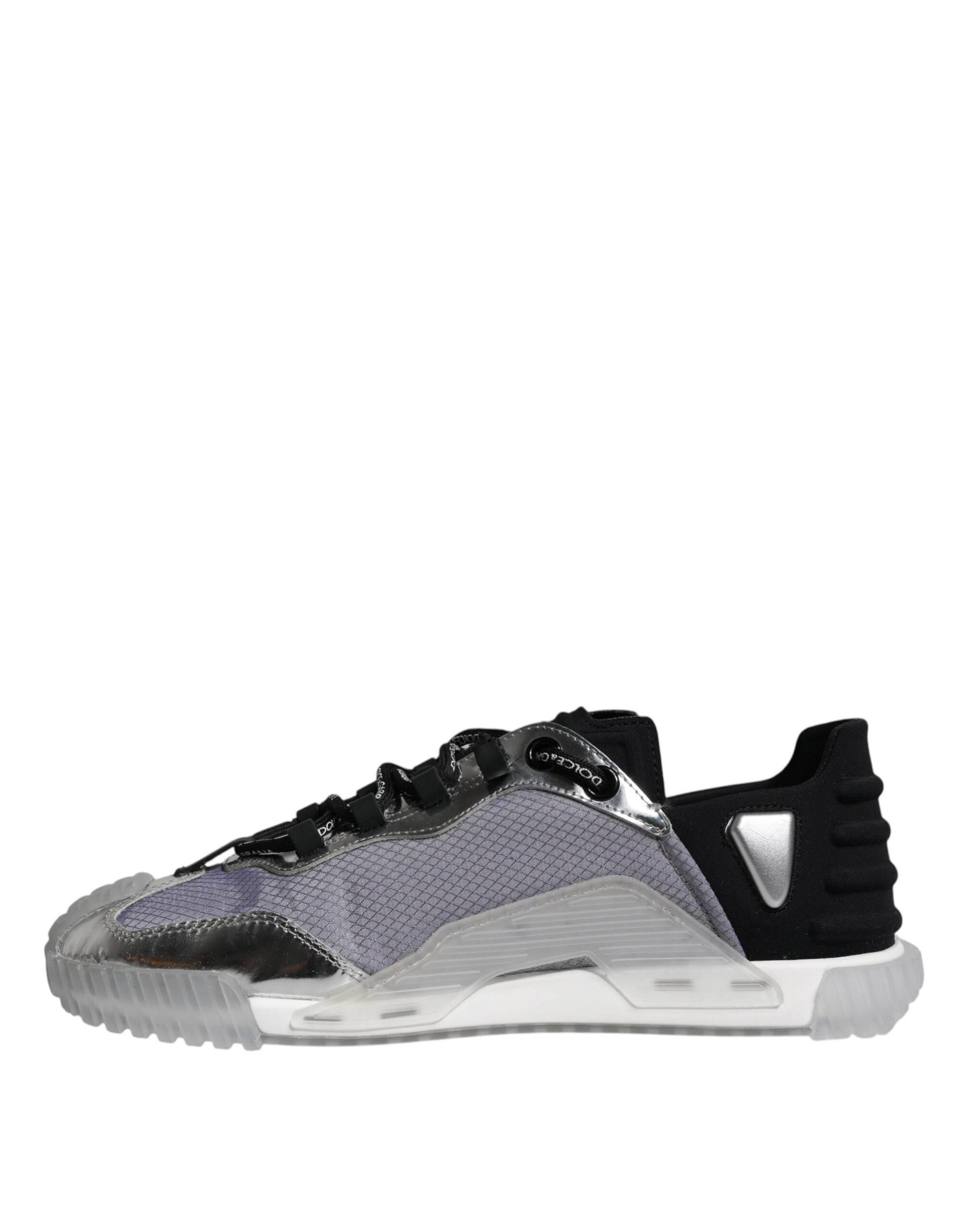 Dolce & Gabbana Silver Black Nylon NS1 Low Top Sneakers Shoes - Hilstor