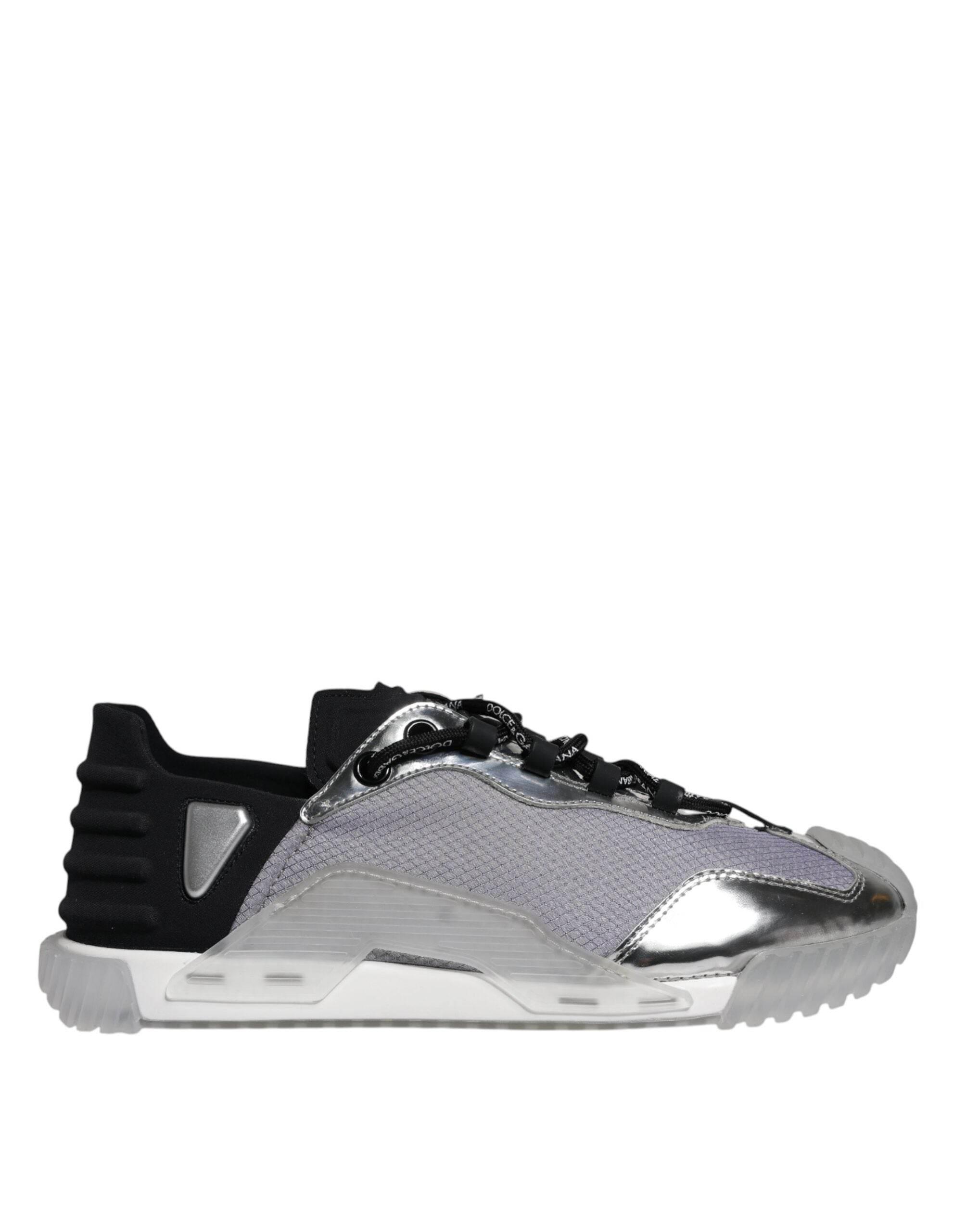 Dolce & Gabbana Silver Black Nylon NS1 Low Top Sneakers Shoes - Hilstor