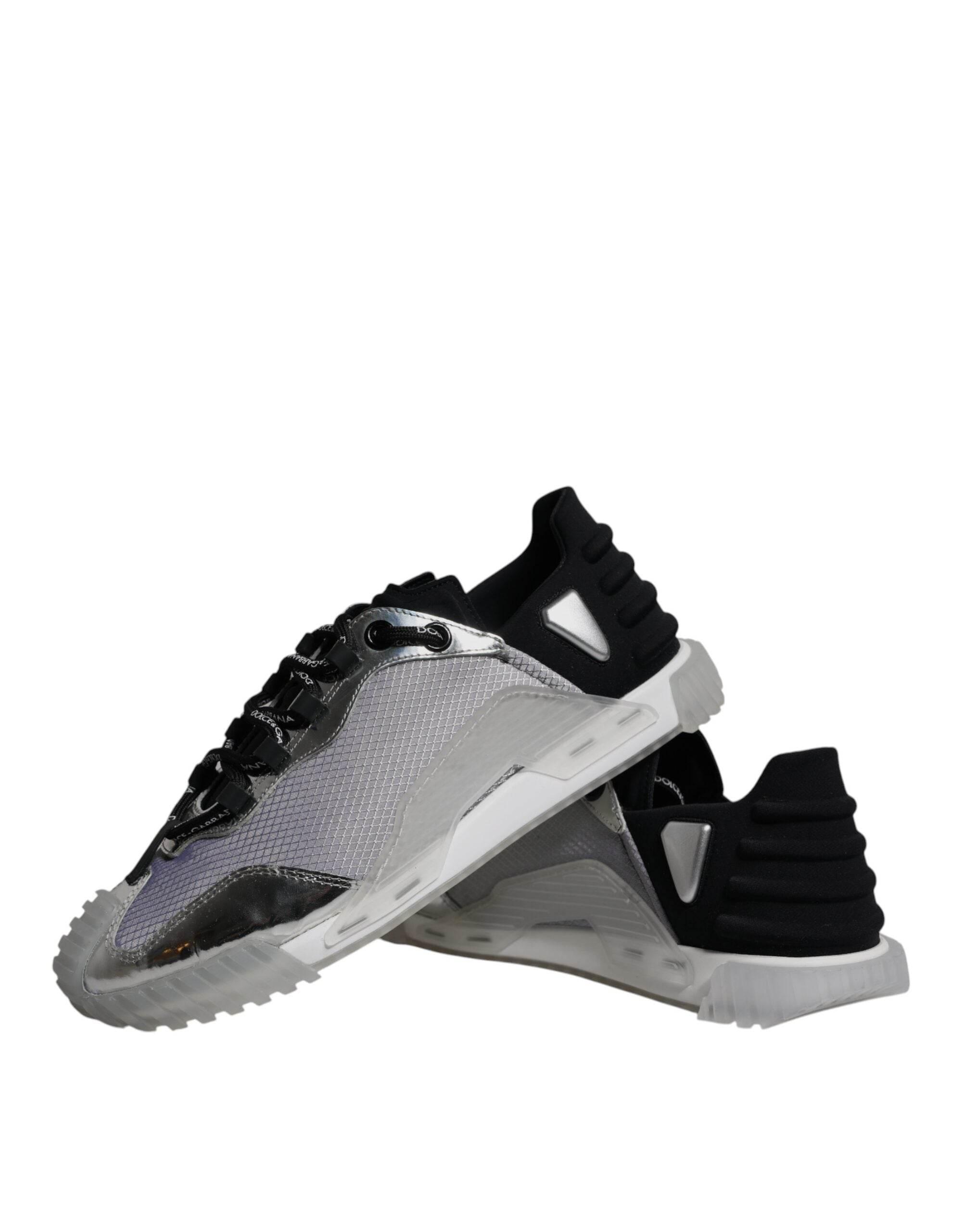 Dolce & Gabbana Silver Black Nylon NS1 Low Top Sneakers Shoes - Hilstor