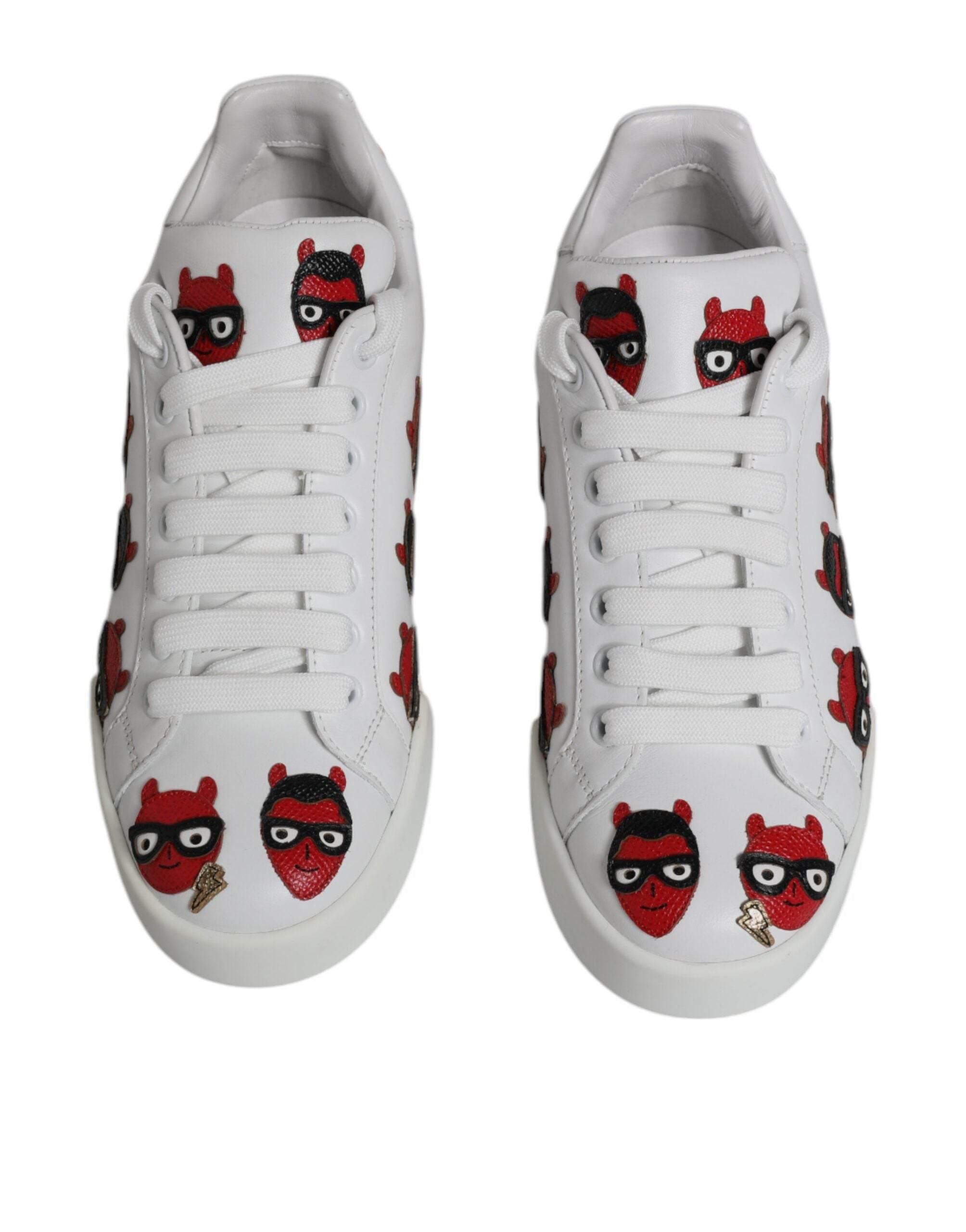 Dolce & Gabbana White Devil Face Portofino Sneakers Shoes - Hilstor