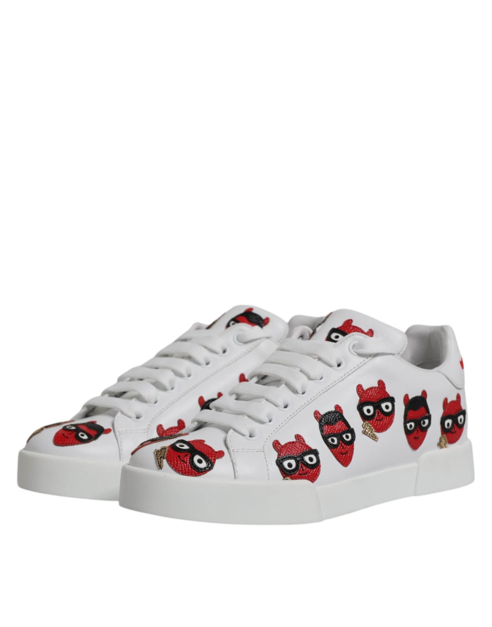 Dolce & Gabbana White Devil Face Portofino Sneakers Shoes - Hilstor