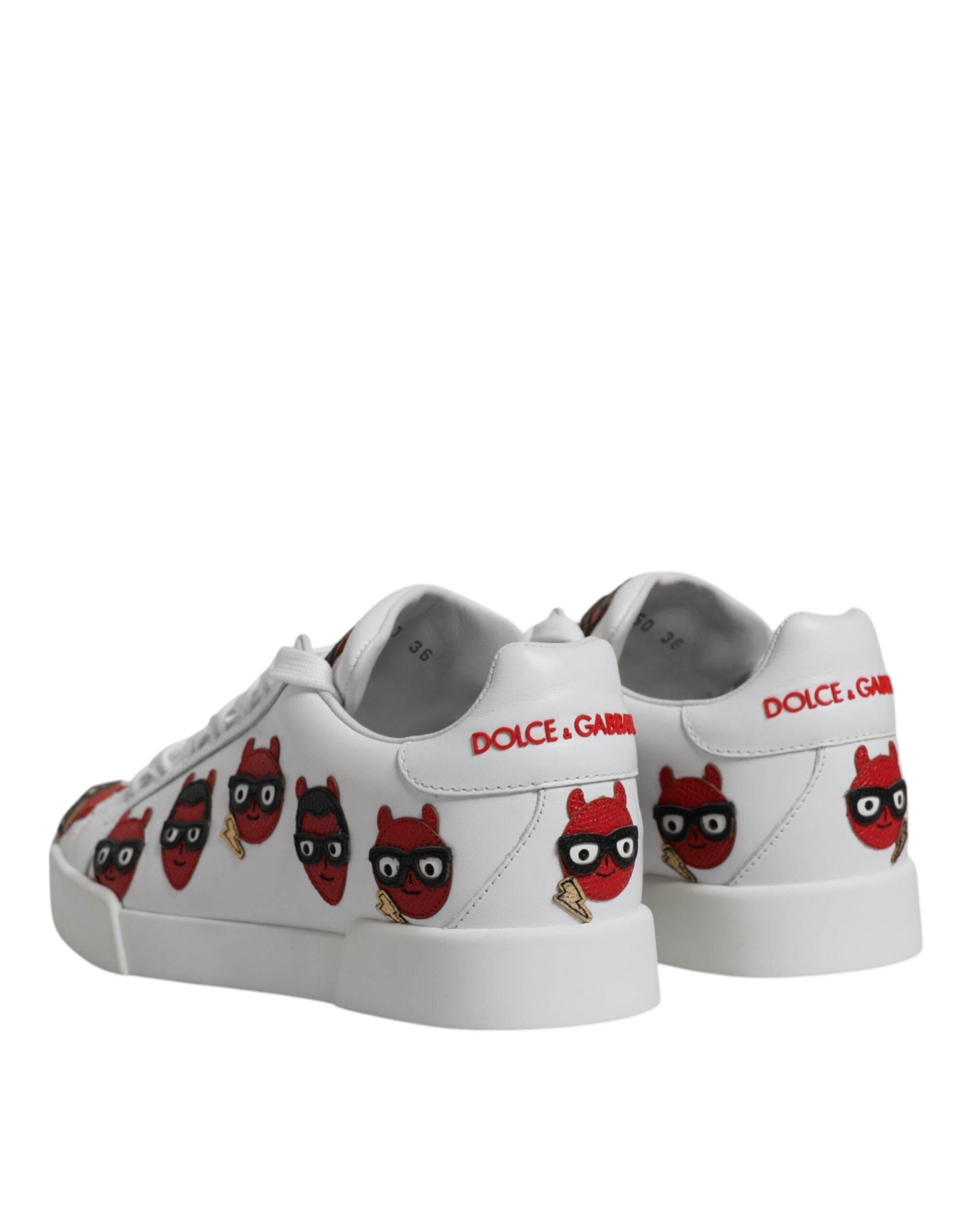 Dolce & Gabbana White Devil Face Portofino Sneakers Shoes - Hilstor