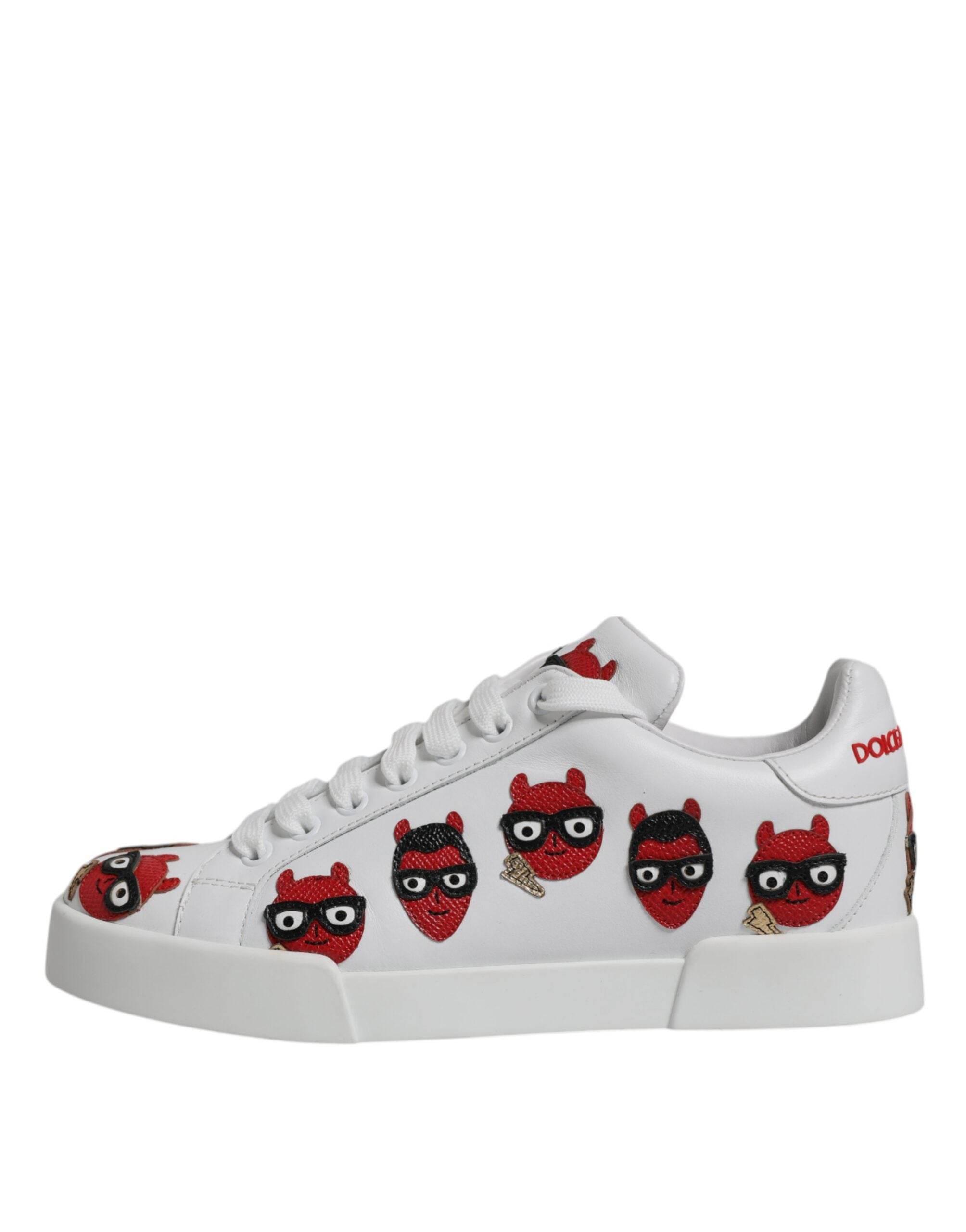Dolce & Gabbana White Devil Face Portofino Sneakers Shoes - Hilstor