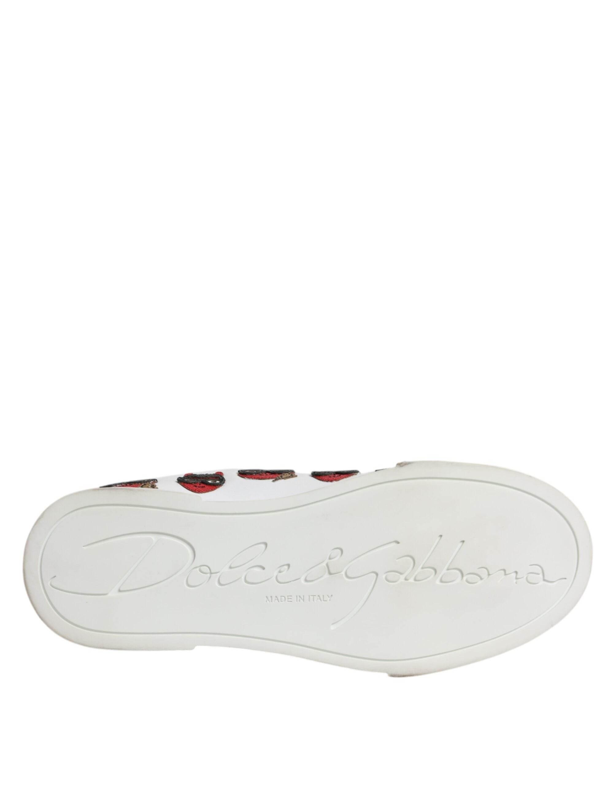 Dolce & Gabbana White Devil Face Portofino Sneakers Shoes - Hilstor