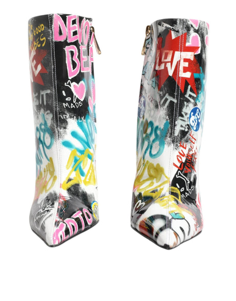 Dolce & Gabbana Multicolor Graffiti Keira Mid Calf Boots Shoes - Hilstor