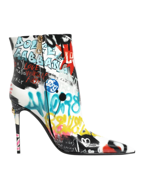 Dolce & Gabbana Multicolor Graffiti Keira Mid Calf Boots Shoes - Hilstor