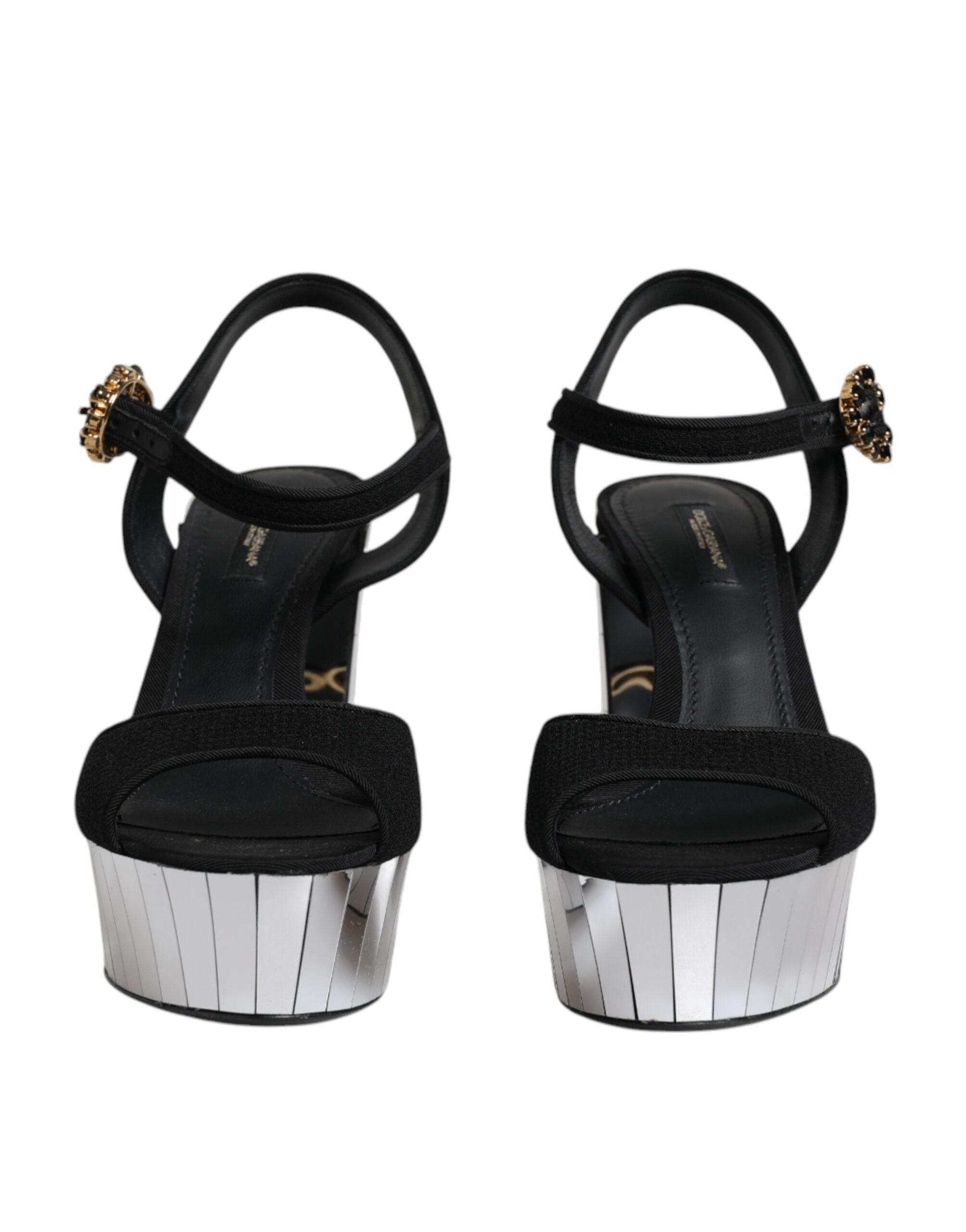 Dolce & Gabbana Black Mirror Heels Platform Sandals Shoes - Hilstor