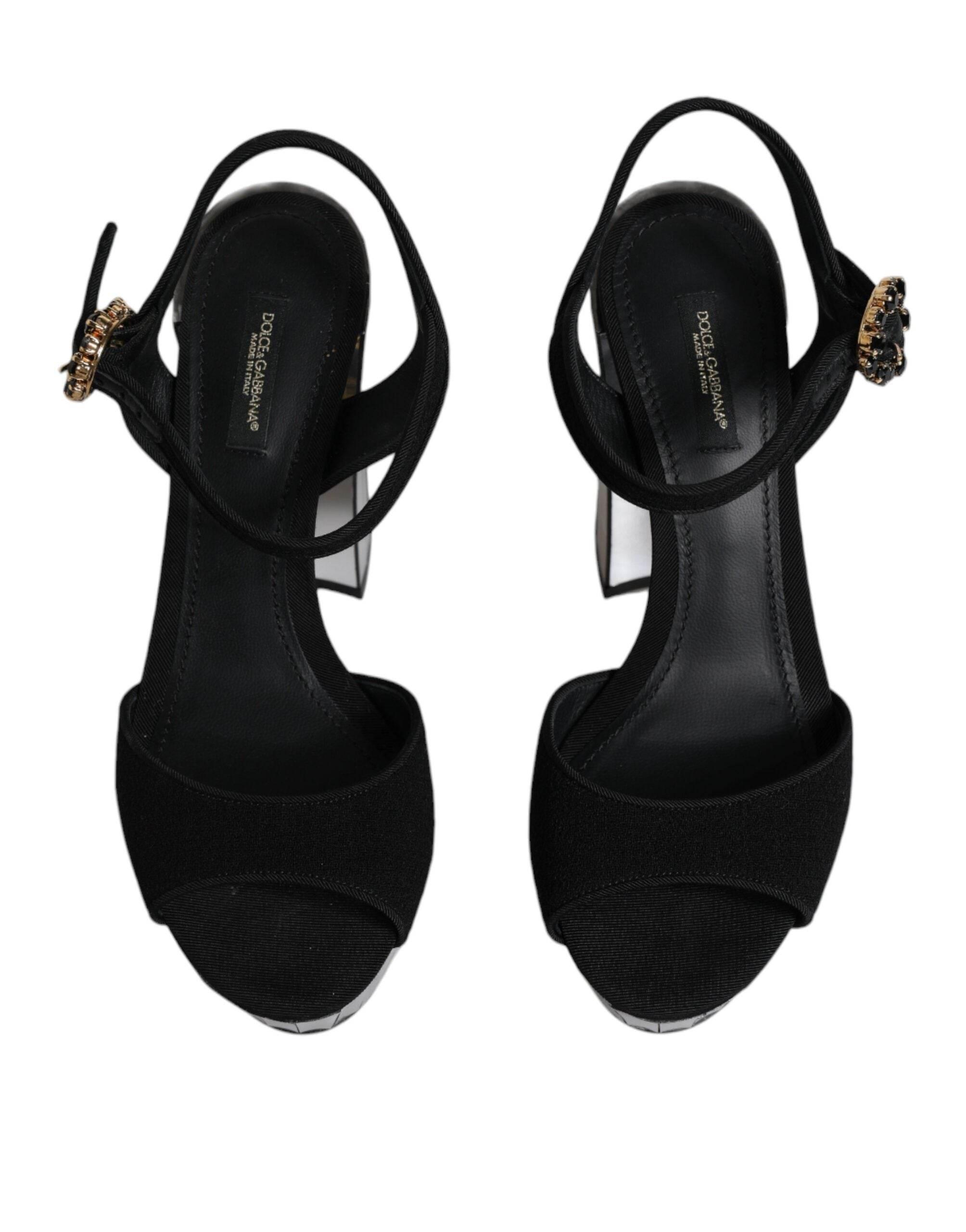 Dolce & Gabbana Black Mirror Heels Platform Sandals Shoes - Hilstor