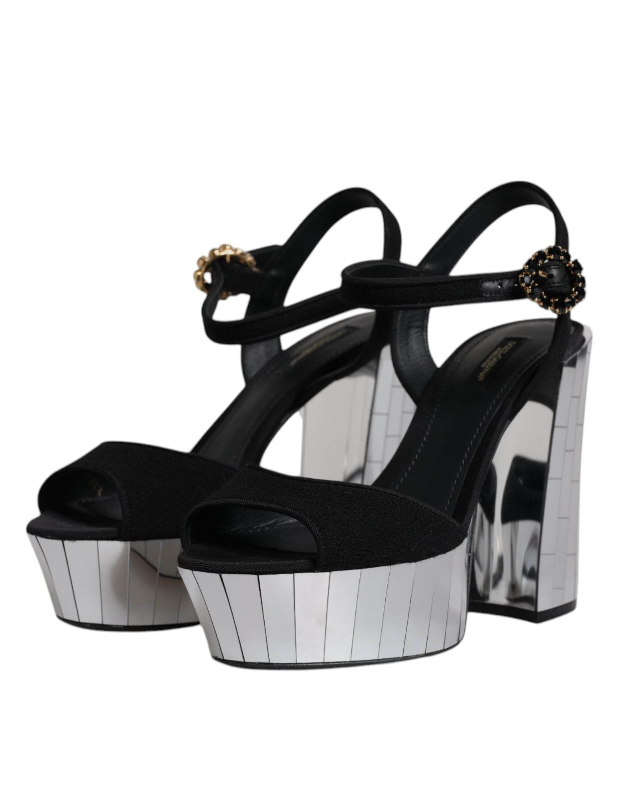 Dolce & Gabbana Black Mirror Heels Platform Sandals Shoes - Hilstor