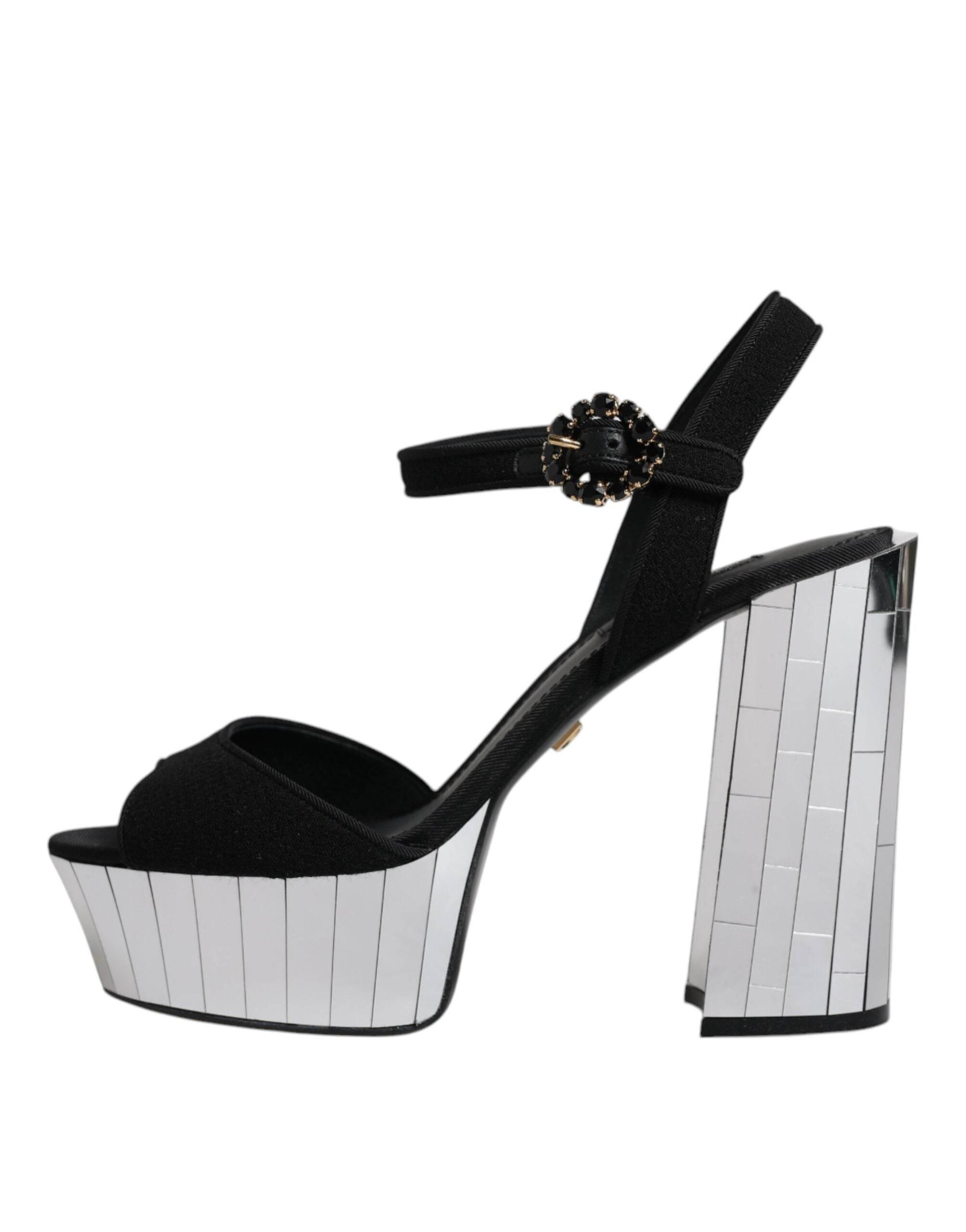 Dolce & Gabbana Black Mirror Heels Platform Sandals Shoes - Hilstor