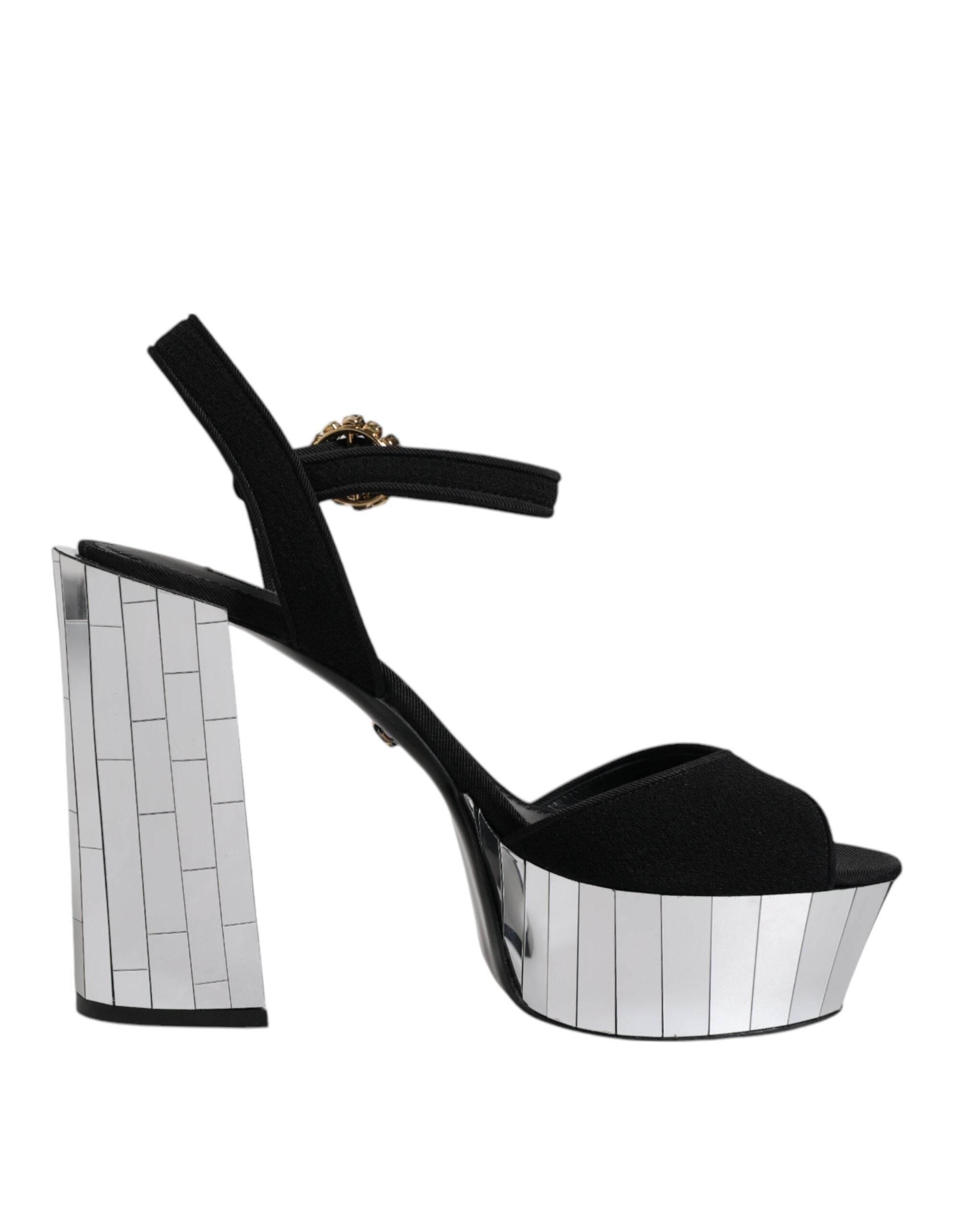 Dolce & Gabbana Black Mirror Heels Platform Sandals Shoes - Hilstor