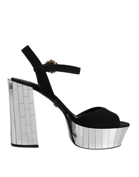 Dolce & Gabbana Black Mirror Heels Platform Sandals Shoes - Hilstor