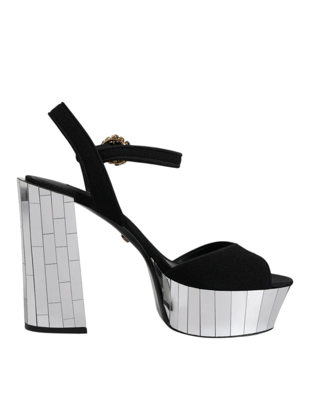 Dolce & Gabbana Black Mirror Heels Platform Sandals Shoes - Hilstor