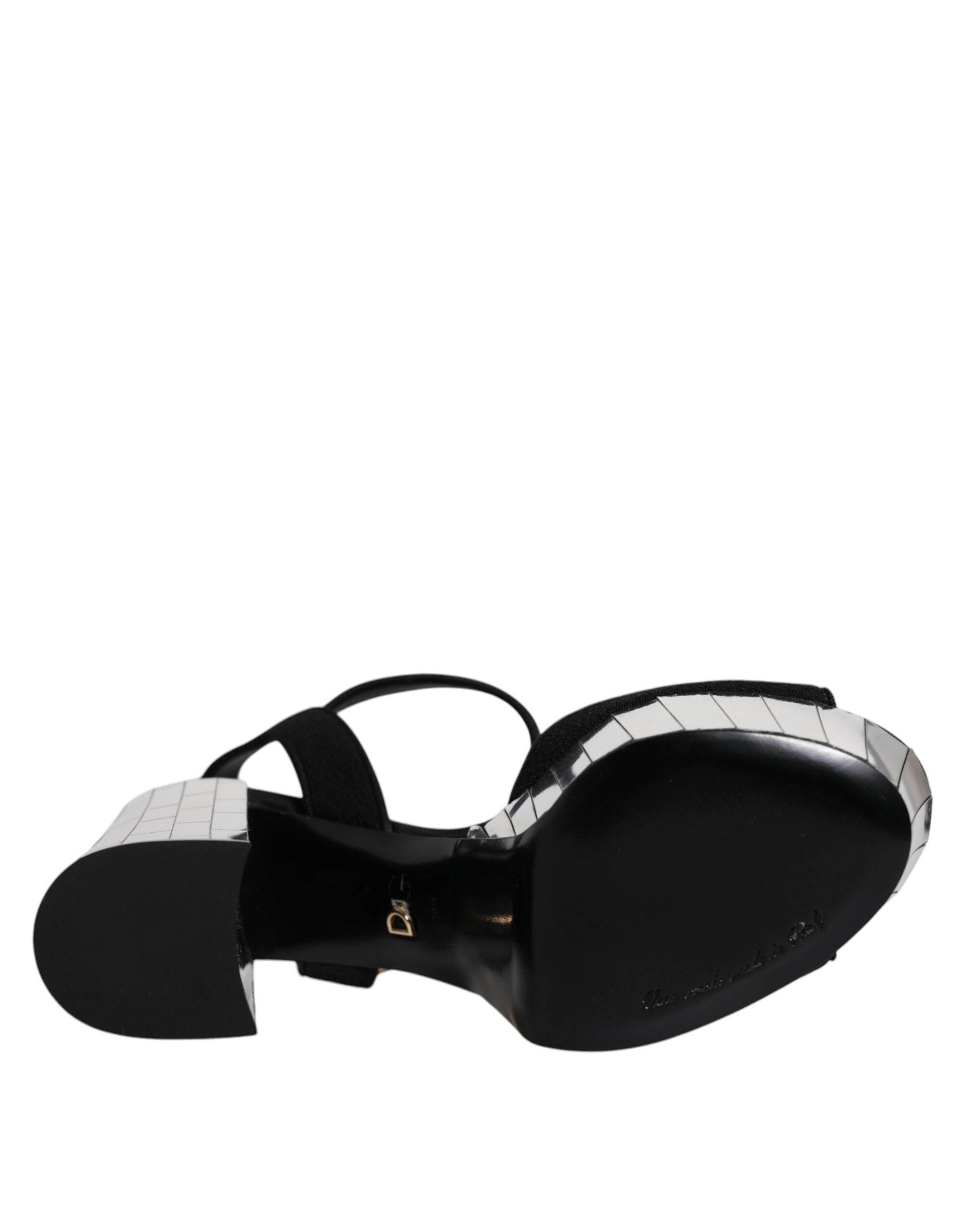 Dolce & Gabbana Black Mirror Heels Platform Sandals Shoes - Hilstor