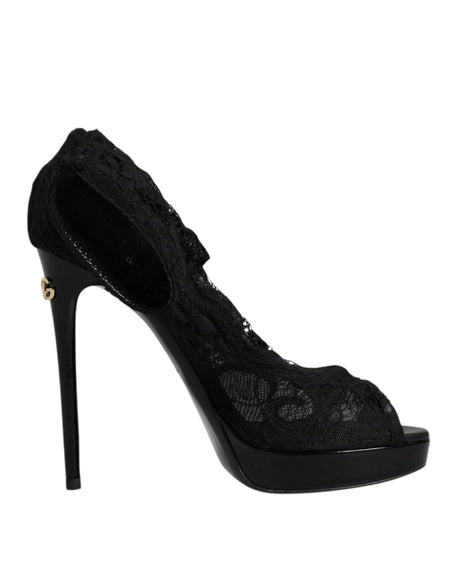 Dolce & Gabbana Black Stretch Taormina Lace Boots Shoes - Hilstor