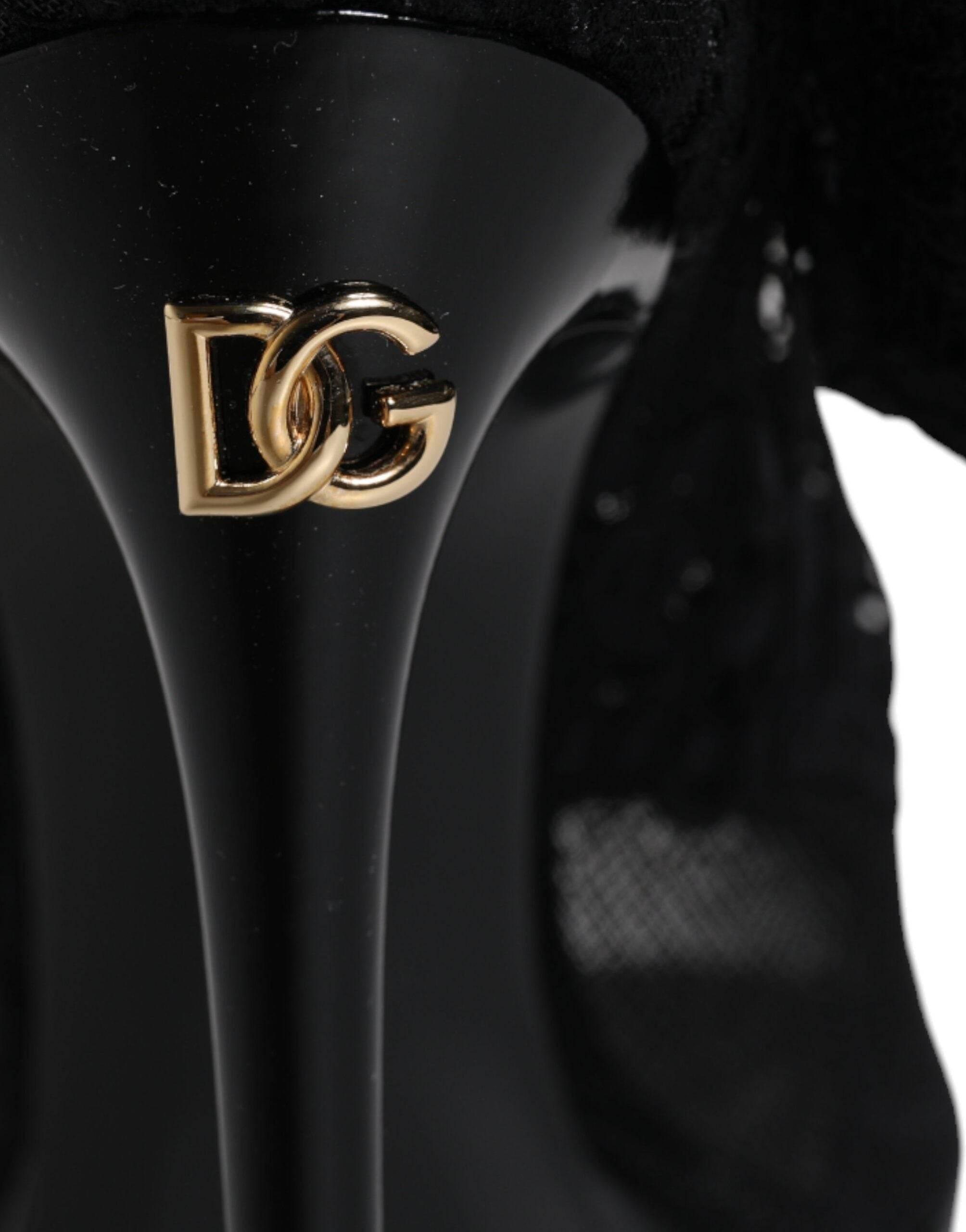 Dolce & Gabbana Black Stretch Taormina Lace Boots Shoes - Hilstor