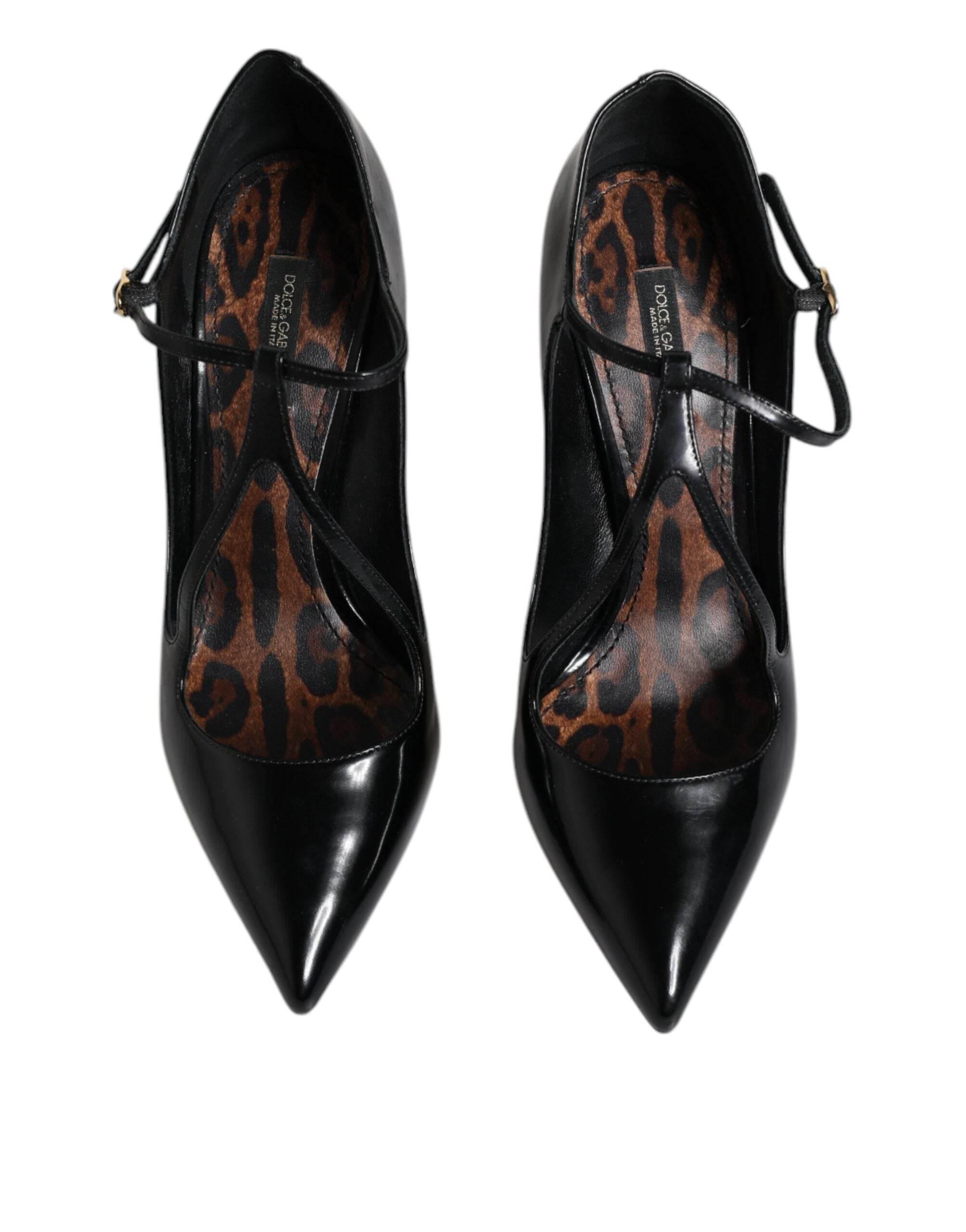 Dolce & Gabbana Black Leather T-strap Stiletto Heels Shoes - Hilstor