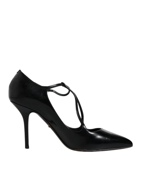 Dolce & Gabbana Black Leather T-strap Stiletto Heels Shoes - Hilstor
