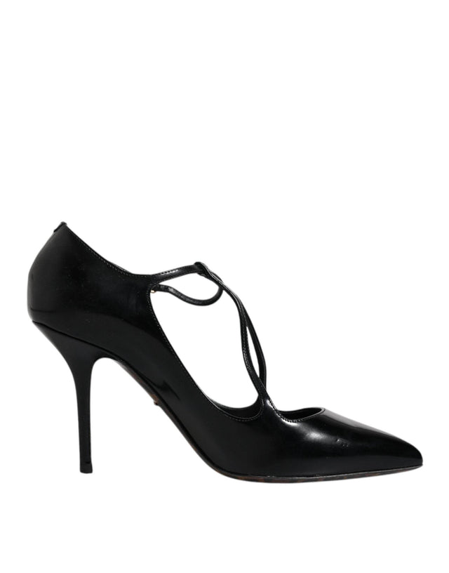 Dolce & Gabbana Black Leather T-strap Stiletto Heels Shoes - Hilstor