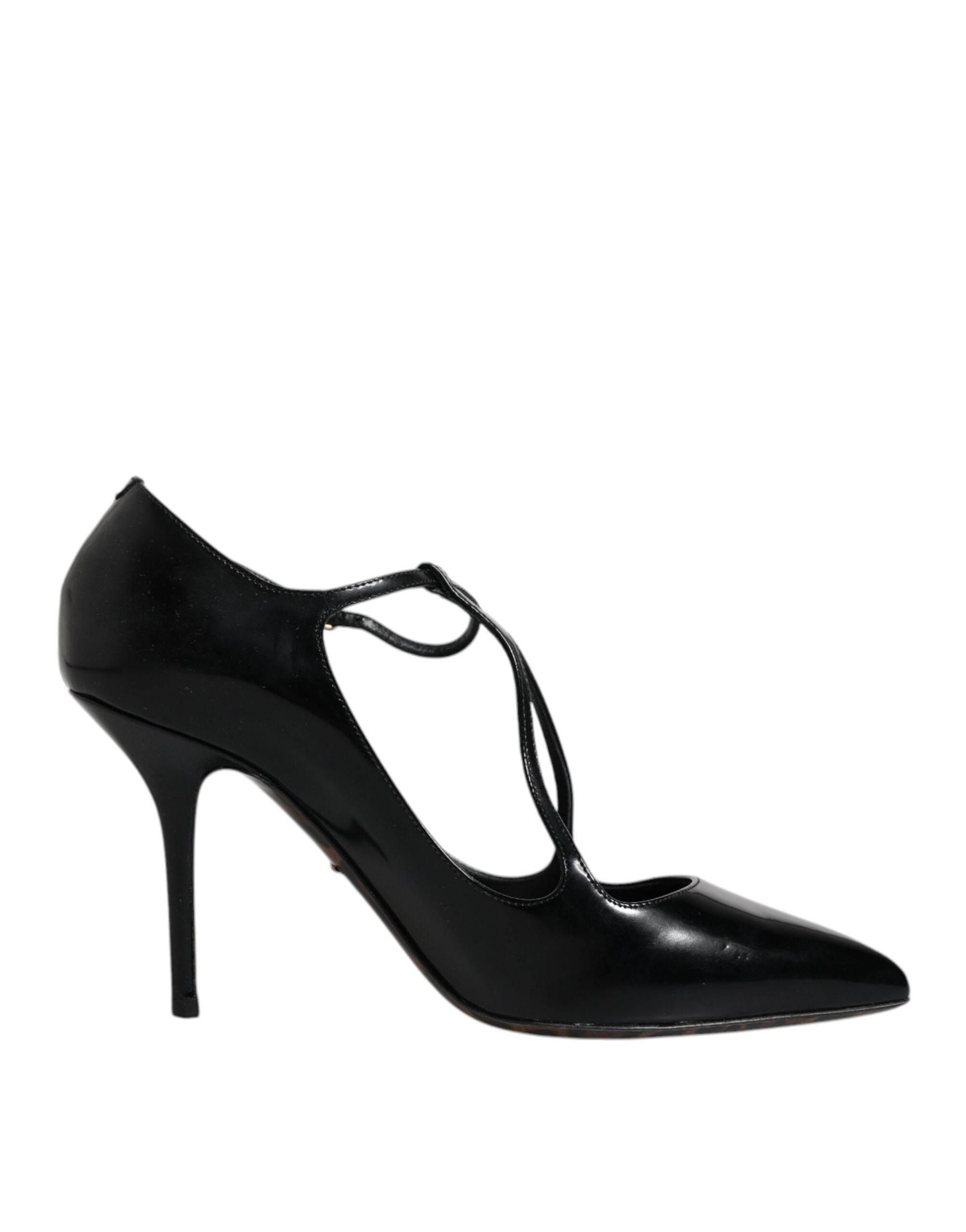 Dolce & Gabbana Black Leather T-strap Stiletto Heels Shoes - Hilstor